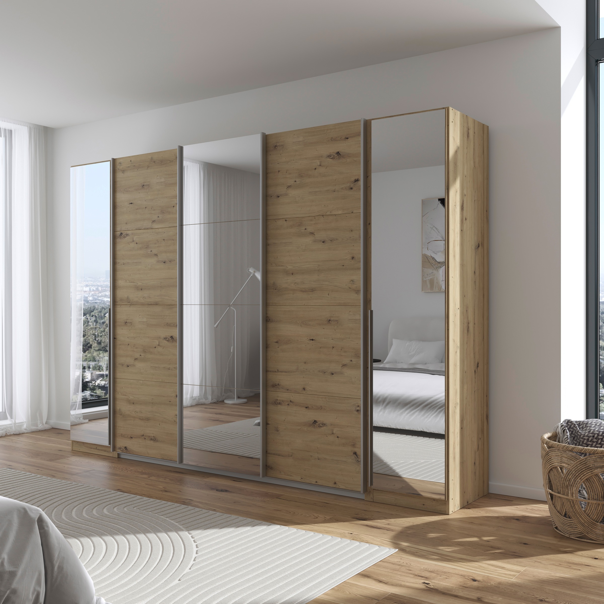 rauch Schwebetürenschrank »Agordo«, (im angesagten Mix aus Dreh- und Schwebetüren), optional mit Spiegel und zwei Griff-Farben MADE IN GERMANY