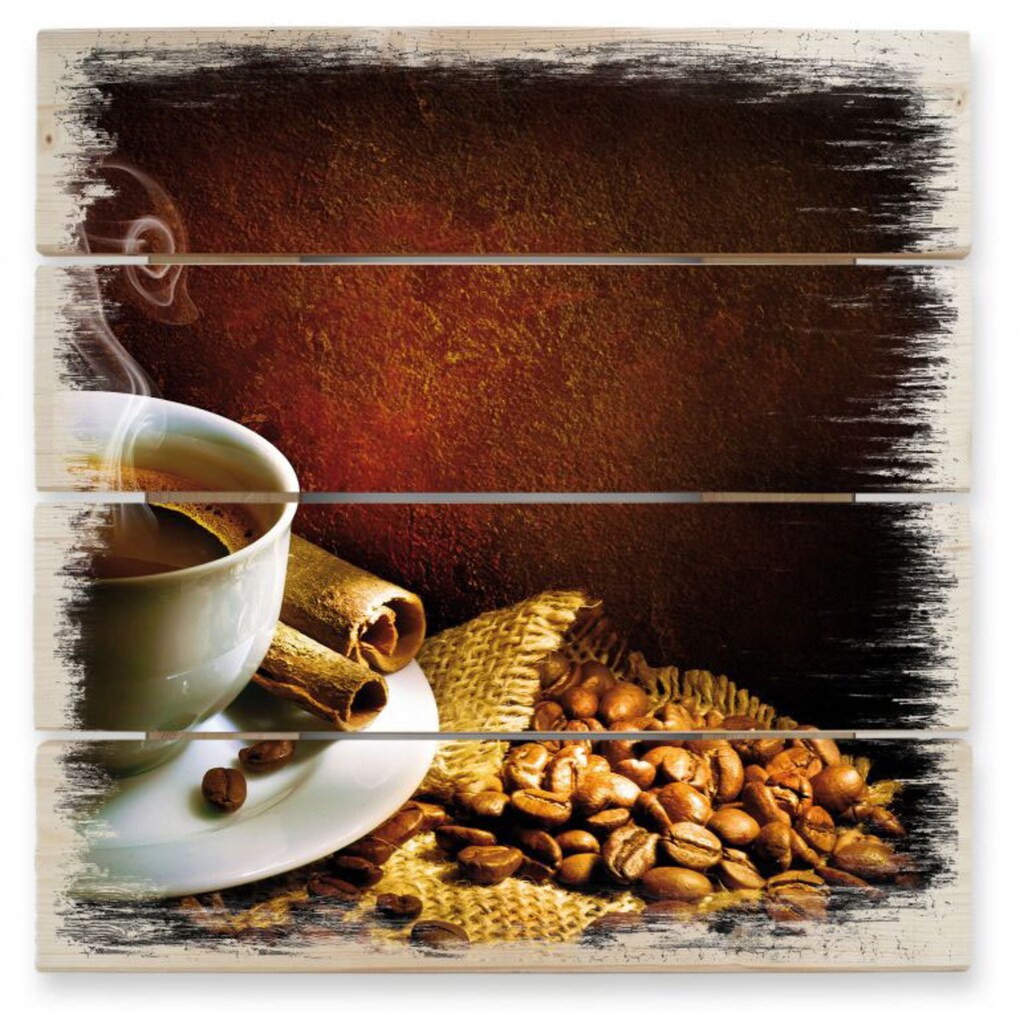 Wall-Art Mehrteilige Bilder »Holzbild Set Kaffee Coffee«, (Set, 3 St.)