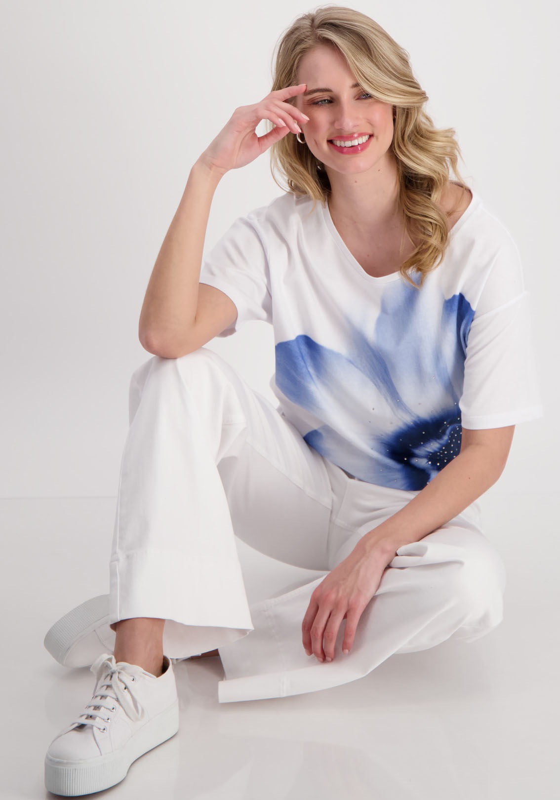 Monari Rundhalsshirt, mit Blumen Print