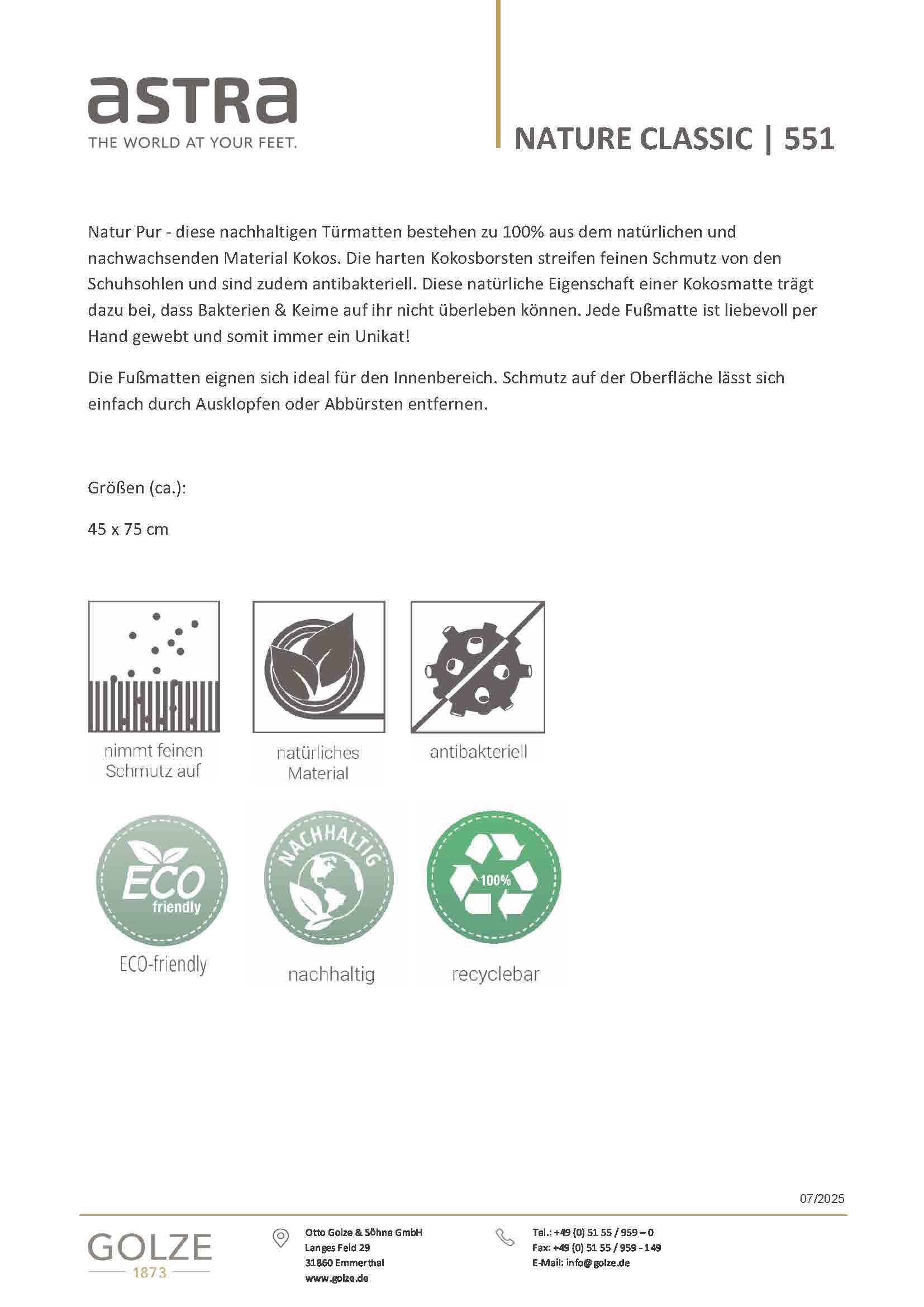 ASTRA Fußmatte »NatureClassic1« rechteckig 28 mm Höhe Türmatte, Kokos, Handarbeit, Unikat, rutschfest
