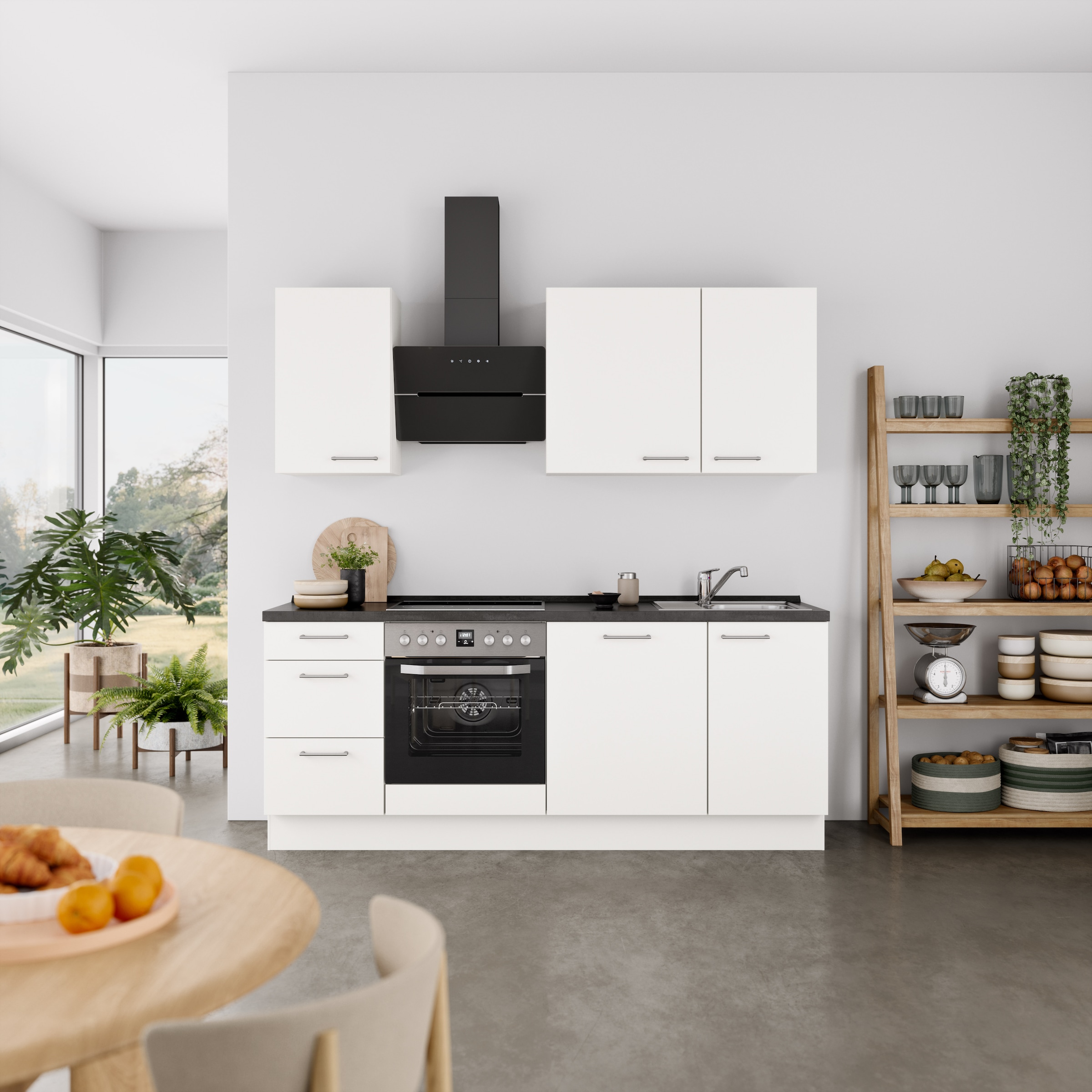 nobilia® Küchenzeile »"Laser II", Ausrichtung wählbar, Breite 210 cm« vormontiert, wahlw. mit unterschiedlichen E-Geräten-Sets