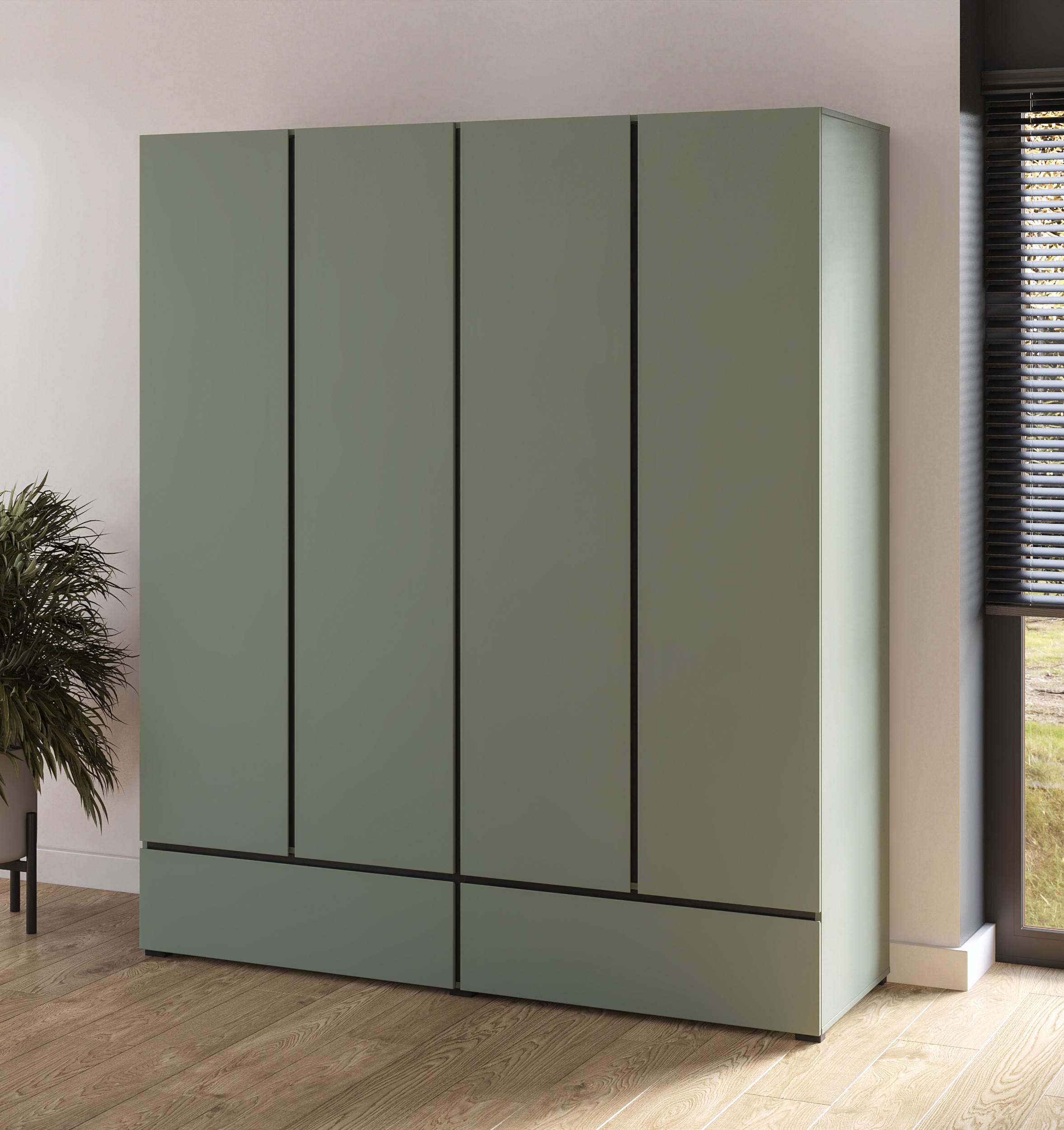 Home affaire Drehtürenschrank »Cross, moderner griffloser Kleiderschrank«, Wäscheschrank mit Schublade, Garderobe, Türen