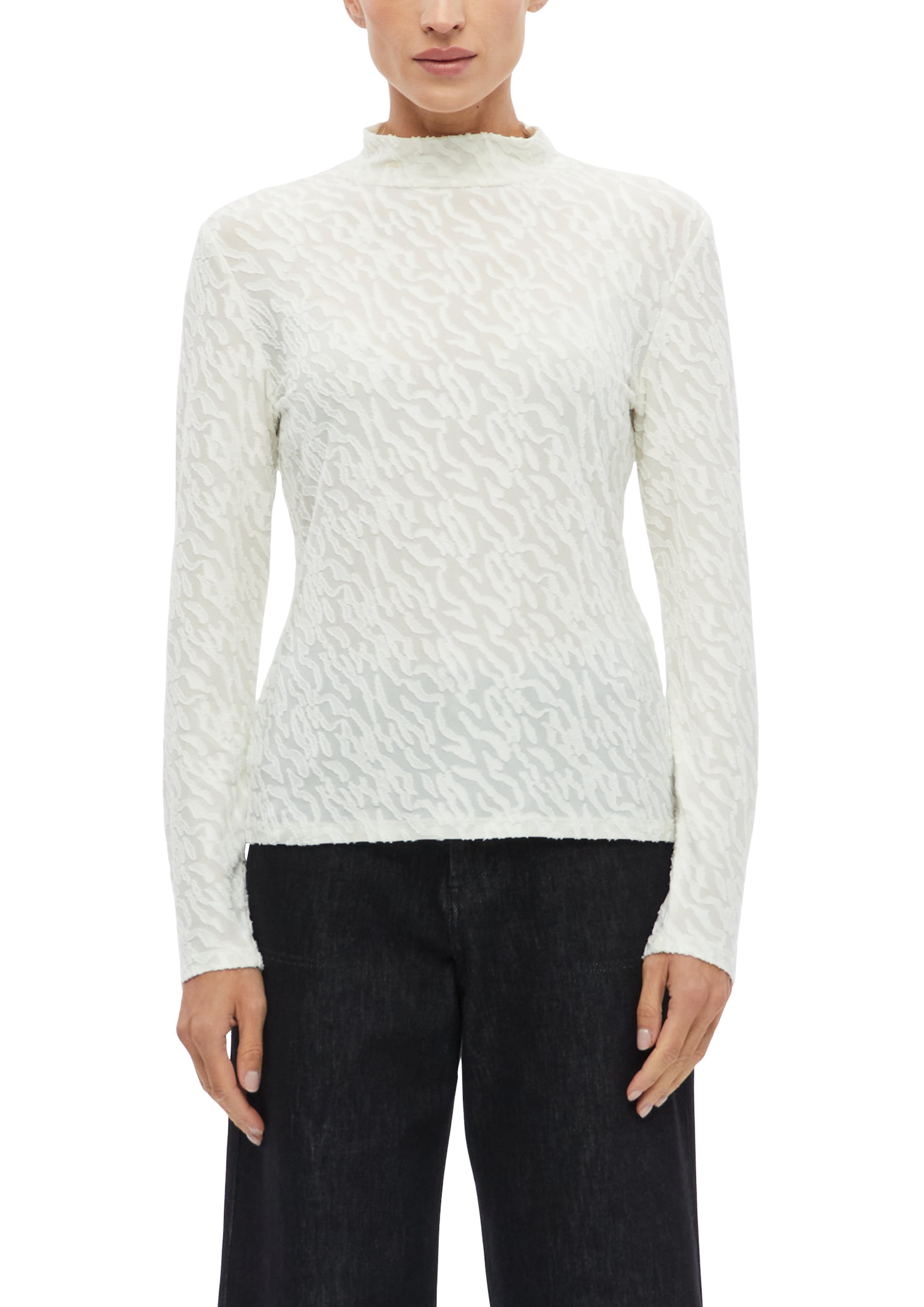 s.Oliver BLACK LABEL Langarmshirt mit Struktur-Muster und Stehkragen