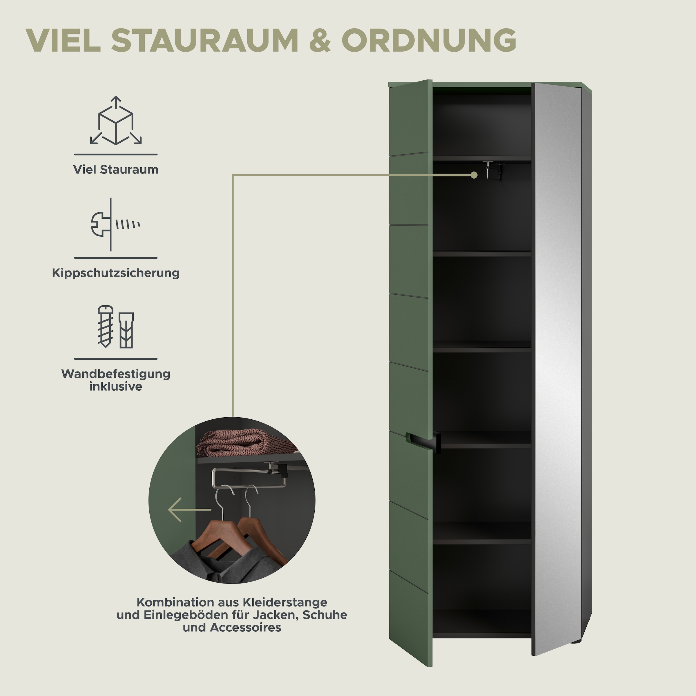 Home affaire Garderoben-Set »REHAT, TOPSELLER!, 3-teilig, Breite 160 cm, individuell erweiterbar« Set, bestehend aus: Garderobenschrank, Sitzbank und Paneel, 3 Stk. tlg.
