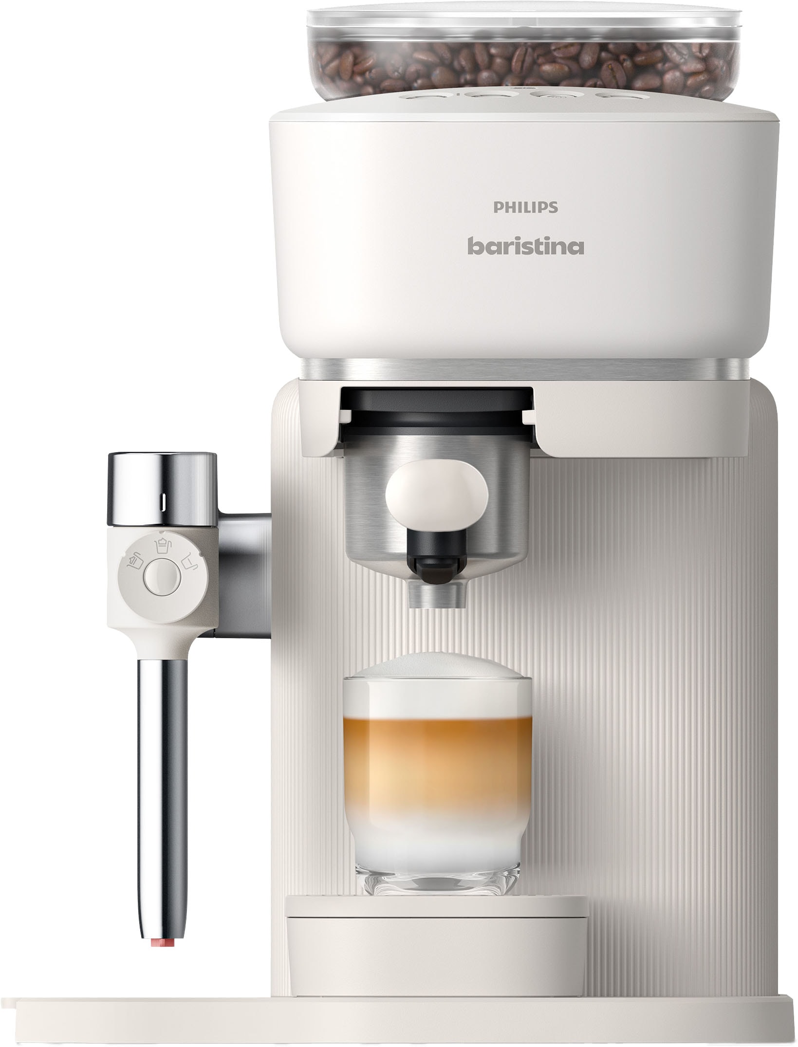 PHILIPS baristina Espressomaschine »Latte BAR400/00 mit Mahlwerk für ganze Bohnen und Milchschaumdüse« 3 Schaumarten, 16 bar Pumpendruck, Naturweiß/Weiß