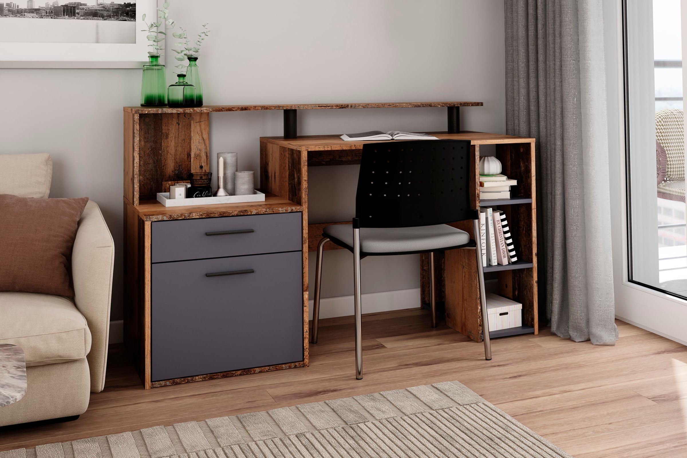 byLIVING Schreibtisch »Louise«, Breite 140 cm, Regal-Schreibtisch mit viel Stauraum