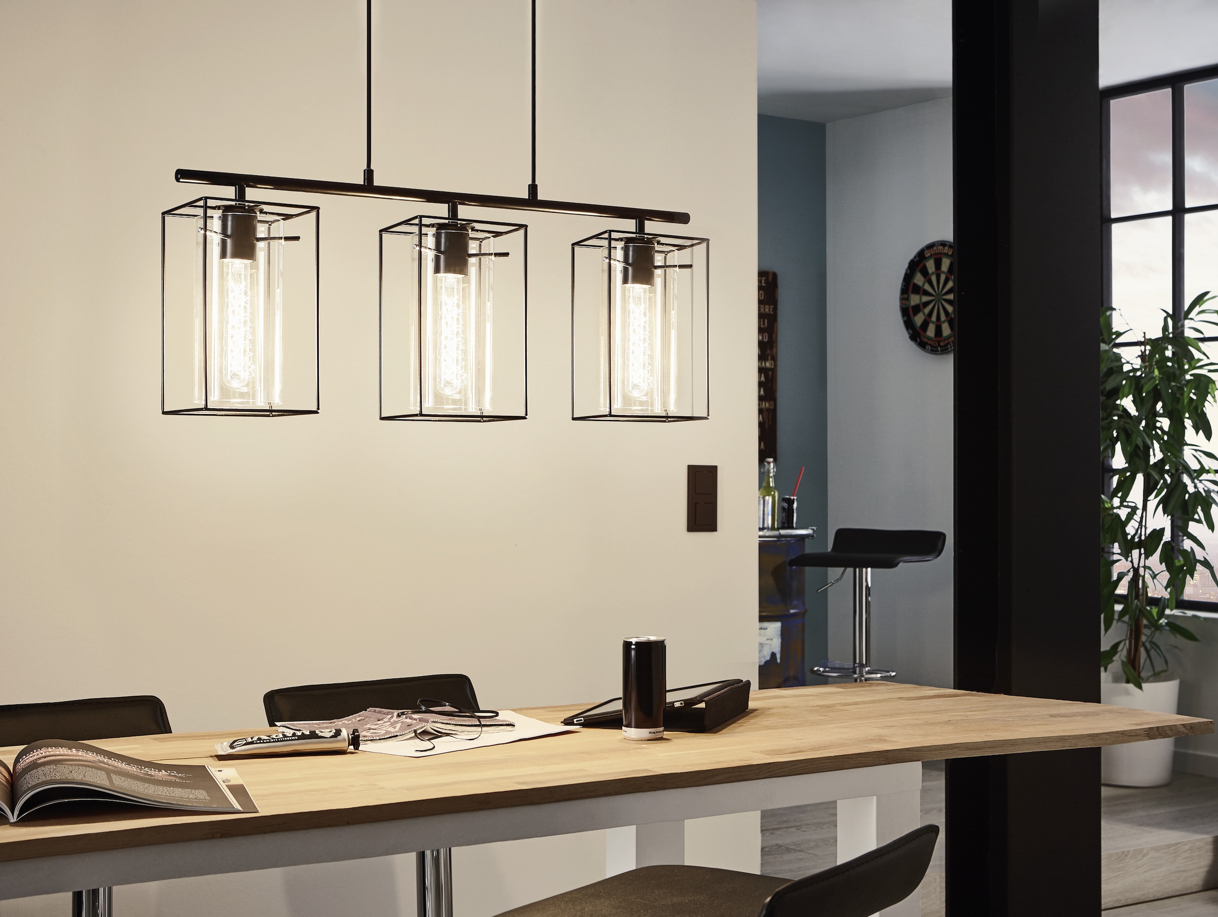 EGLO Hängeleuchte »LONCINO Pendellampe - Stahl - E27 - 3X60W - IP20« E27 1 Stk. Hängelampe, Deckenlampe, Wohnzimmer, Esszimmer, L74,5 x B15 x H110 cm