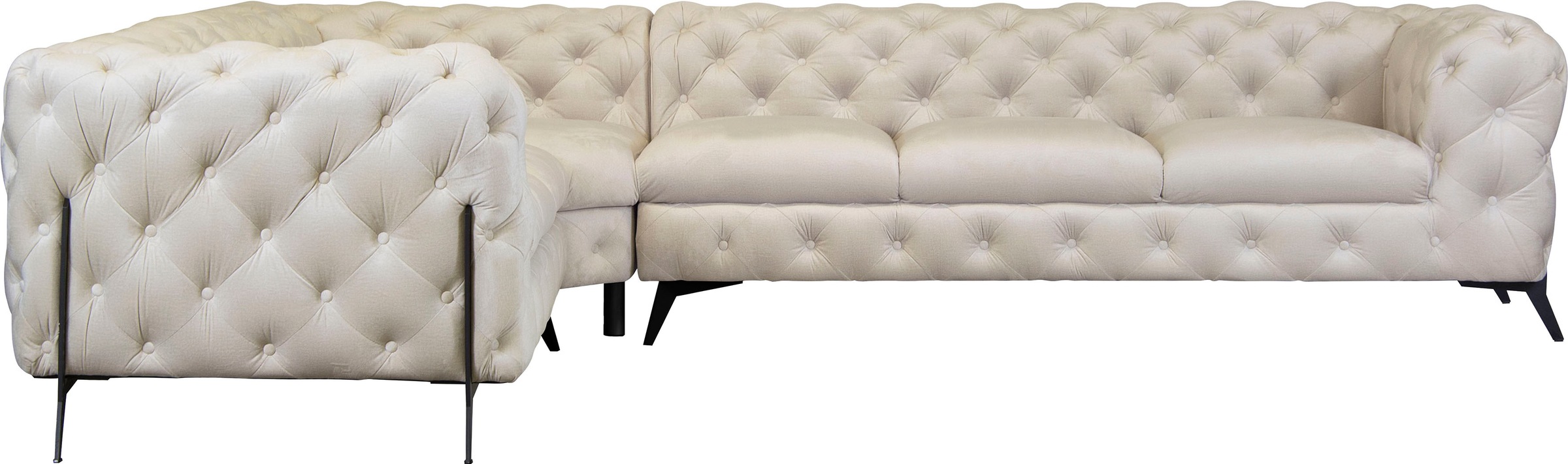 Leonique Chesterfield-Sofa »Amaury L-Form«, großes Ecksofa, Chesterfield-Optik, Breite 323 cm, Fußfarbe wählbar