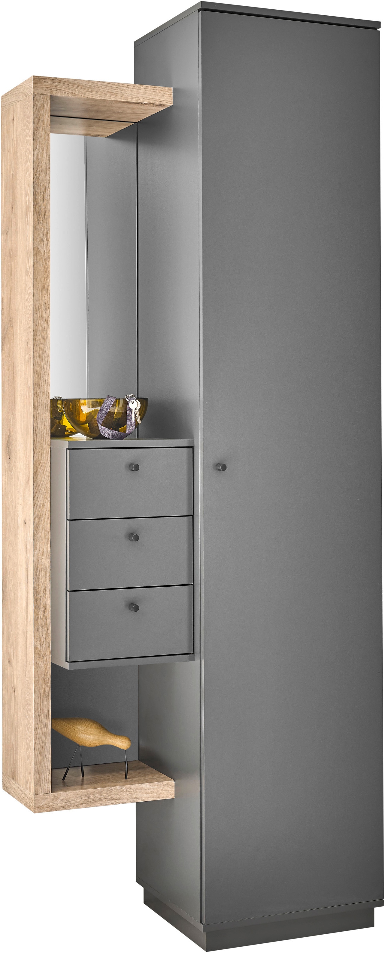 HBZ Garderobenschrank »Frame mit Spiegel, Flurgarderobe BxHxT 80x210x40 cm«, (1 St.), Mit 1 Tür, 1 Kleiderstange, 7 Einlegeböden, Kommode mit 3 Schubkästen