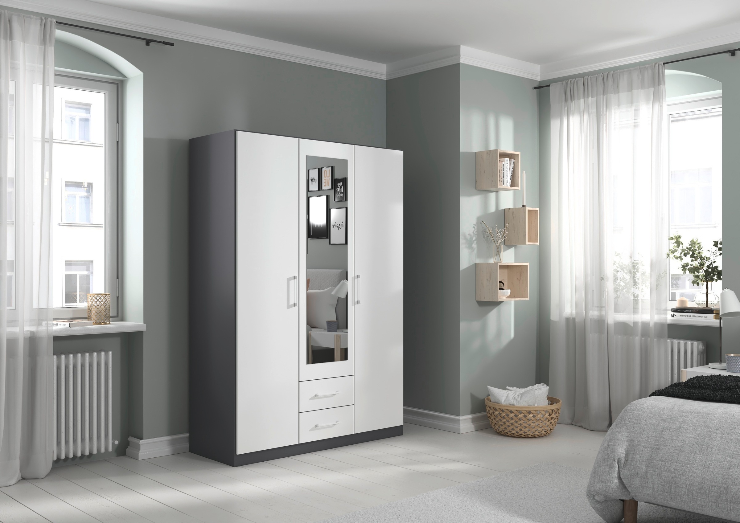 rauch Drehtürenschrank »Kleiderschrank Schrank Garderobe KREFELD optional mit Spiegel«, mit 3 Griff-Varianten, inkl. praktischen Schubladen MADE IN GERMANY