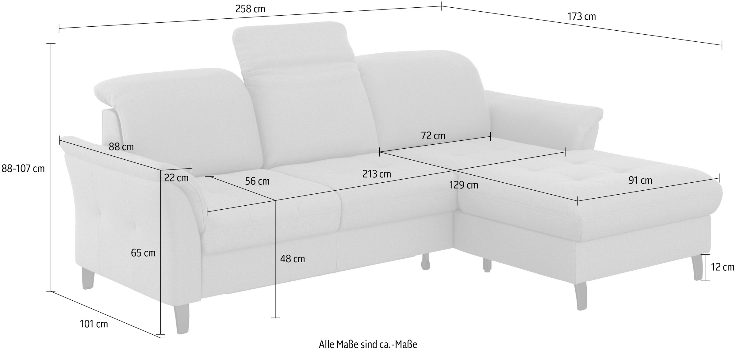 sit&more Ecksofa »Maggiore L-Form«, wahlweise mit Kopfteilverstellung, Bettfunktion und Bettkasten