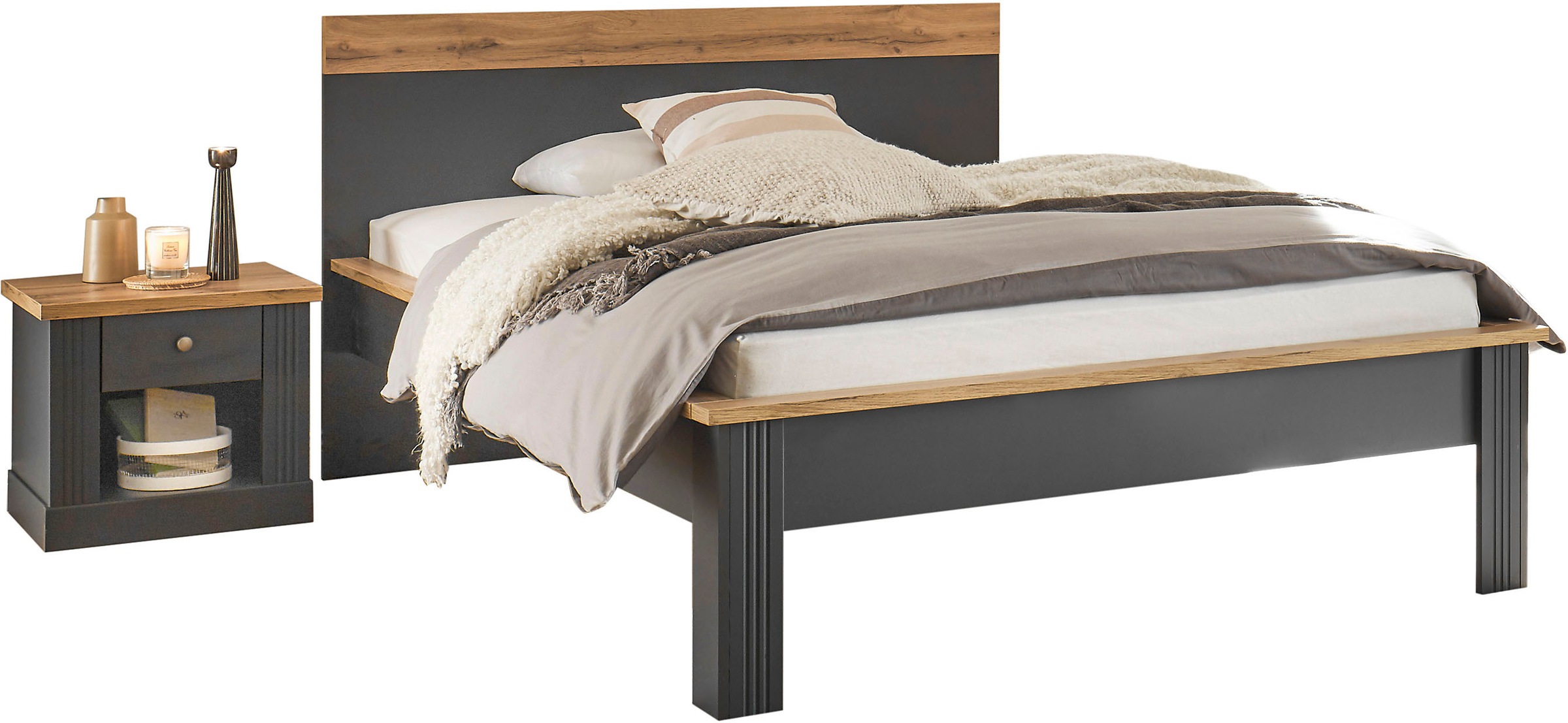 Schlafzimmer-Set OTTO HOME Westminster, grau, B/H: 140cm x 200cm, Schlafzimmermöbel-Sets, Schlafzimmer-Set, Bett Breite Liegefläche 90 oder 140cm und 1 Nachtkommode