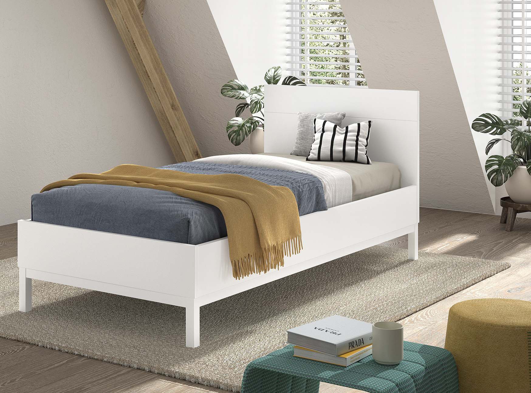 Vipack Einzelbett »in gradlinigem Design, glattem Kopfteil und pflegeleichter Oberfläche«, 90x200, komfortable Liegehöhe, vielseitig, weiß lackiert