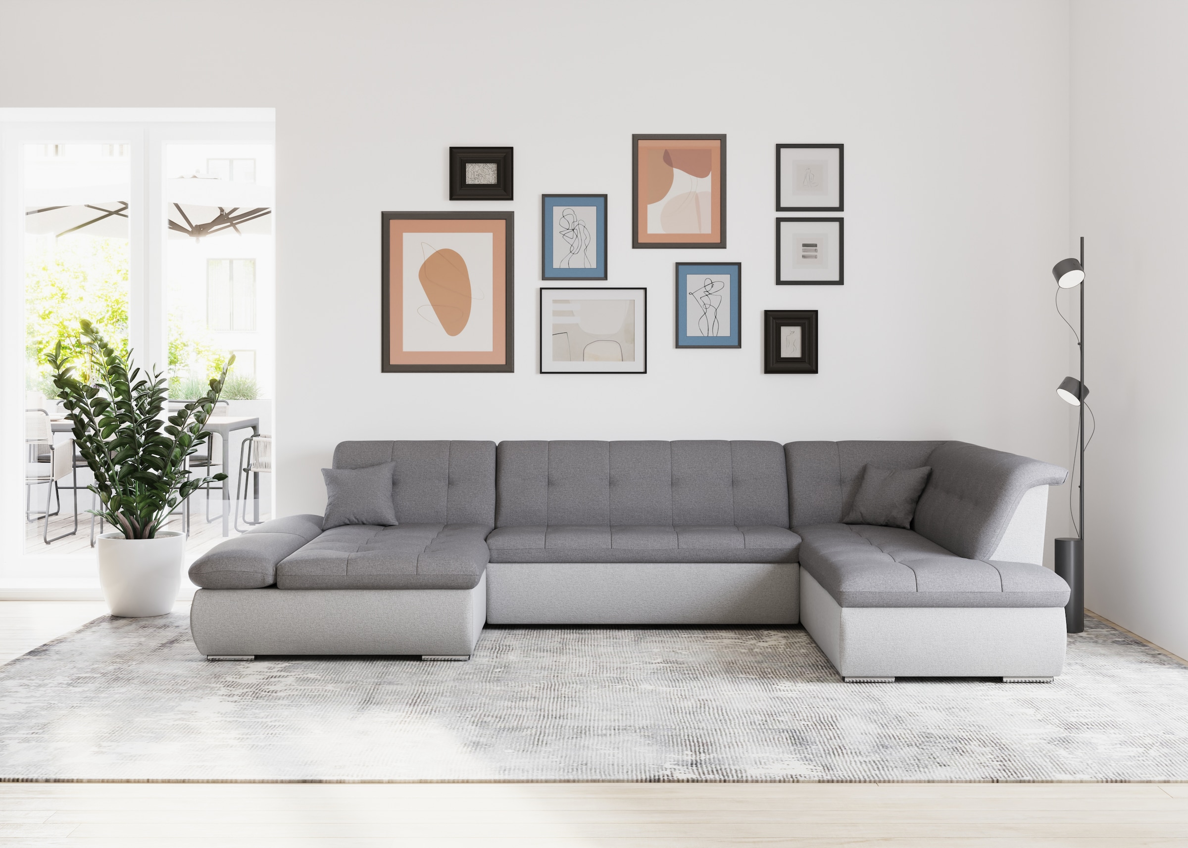 DOMO collection Wohnlandschaft »Moric U-Form auch in Cord«, im XXL-Format, wahlweise mit Bettfunktion und Armlehnenverstellung