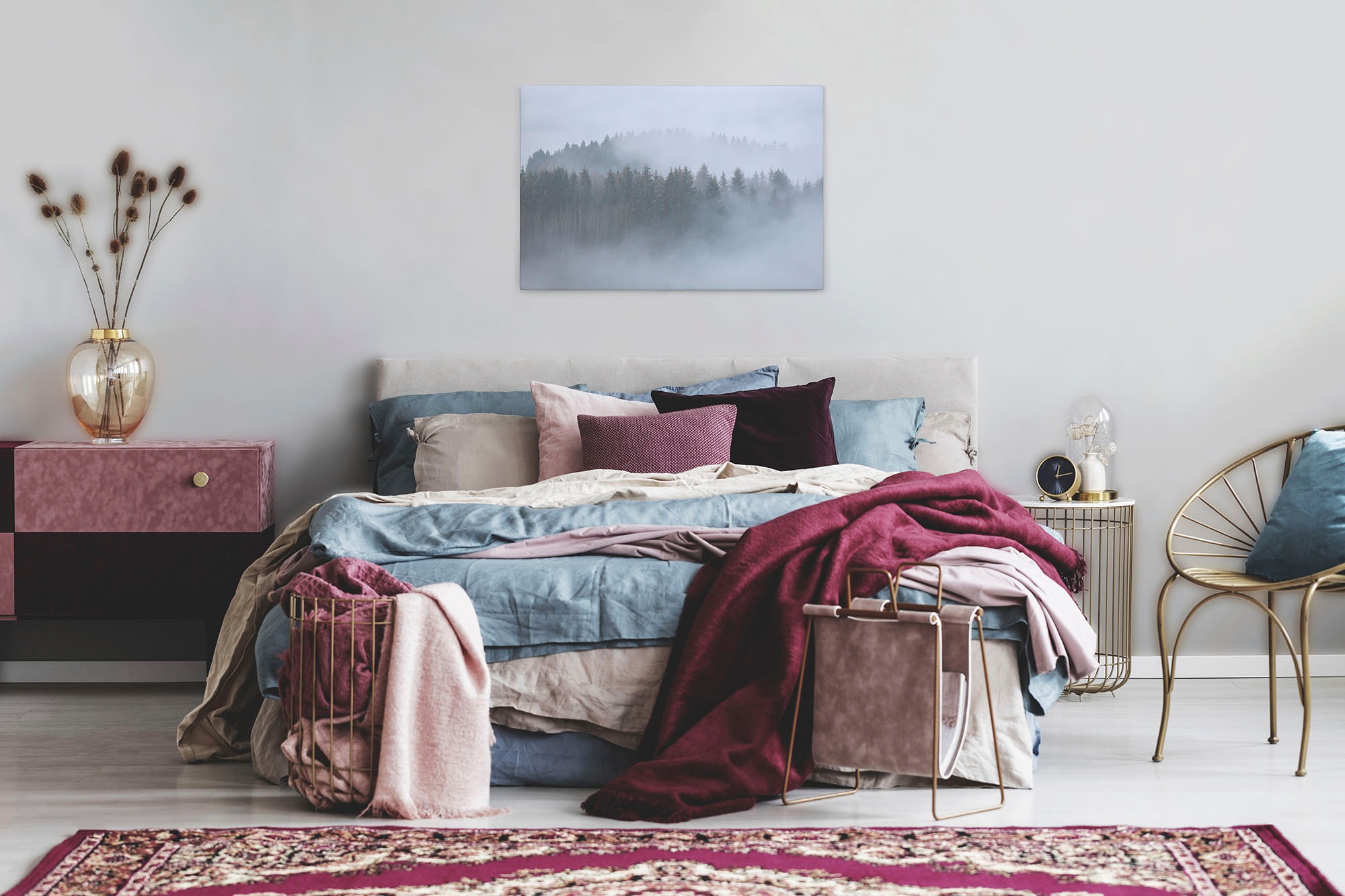 A.S. Création Leinwandbild »Misty Forest«, Kunst-Wald-Kinder, (1 St.), Nebel Bild Keilrahmen Leinwand-Bild Wohnzimmer modern Wandbild Kinder