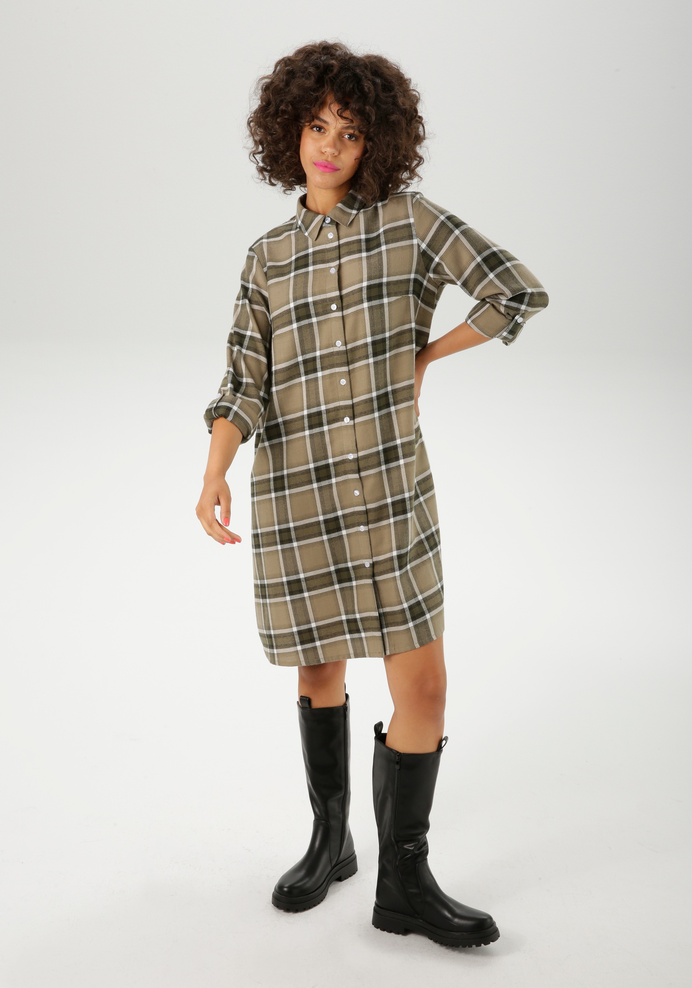 Aniston CASUAL Hemdblusenkleid, im trendfarbigen Karo-Dessin - NEUE KOLLEKTION