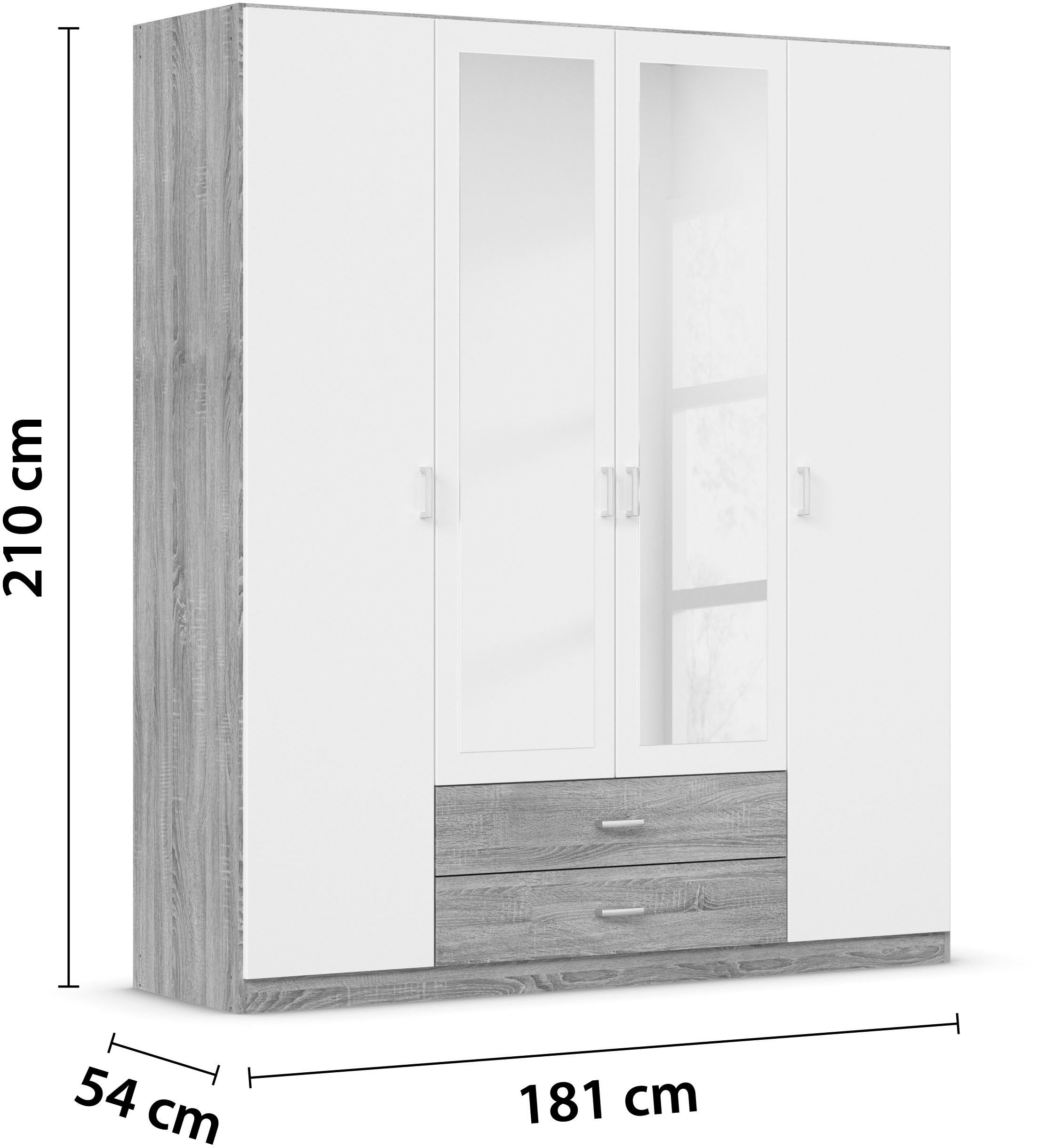 rauch Kleiderschrank »Gamma Drehtürenschrank Garderobe Schrank mit Spiegel«, in schlichtem Design mit Schubkästen und Spiegel, in 3 Breiten