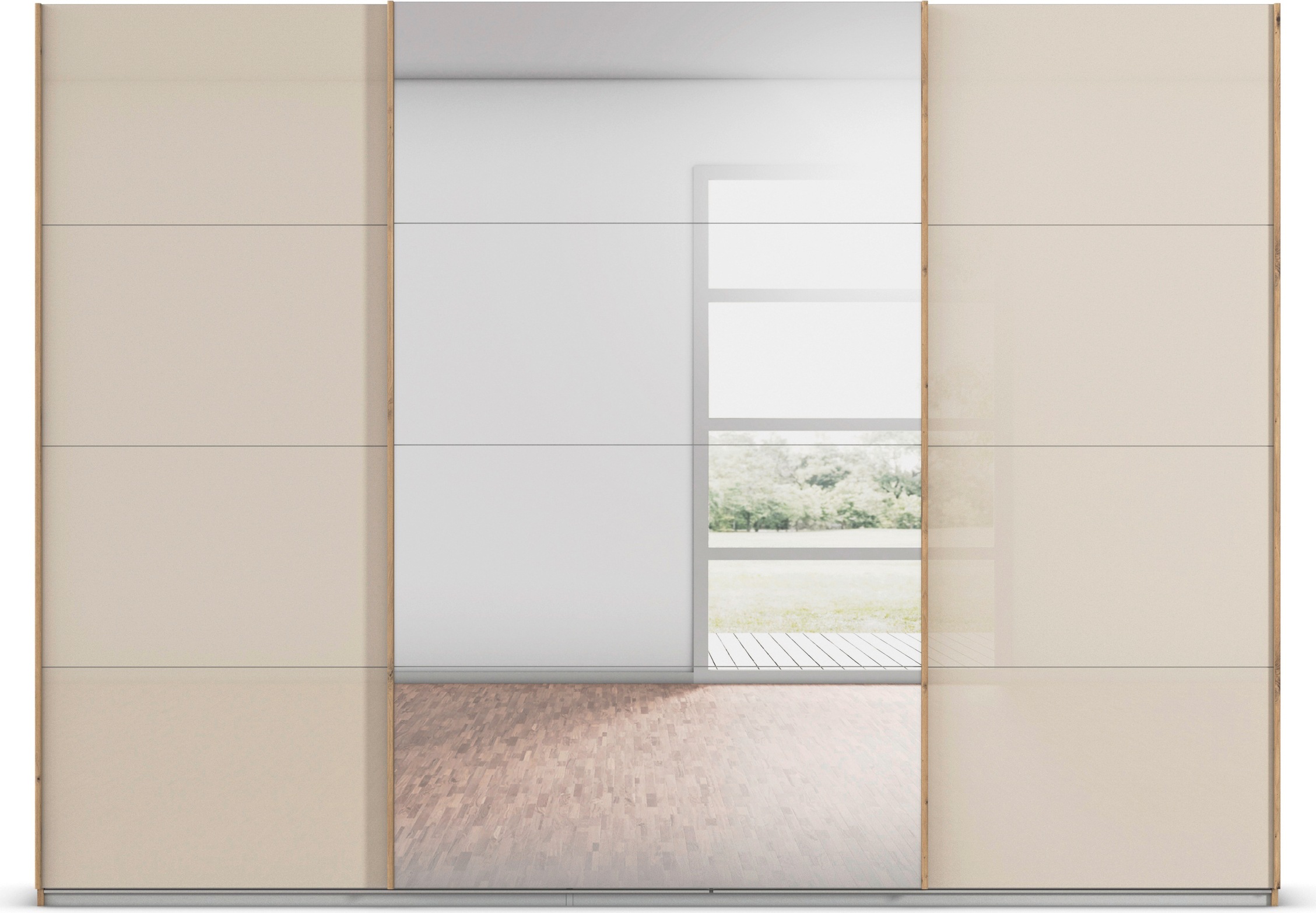 rauch Schwebetürenschrank »Kleiderschrank Kleiderschränke Schrank Garderobe AGORDO mit Glasfront«, durchdachte Innenausstattung, in 4 Breiten und 2 Höhen MADE IN GERMANY