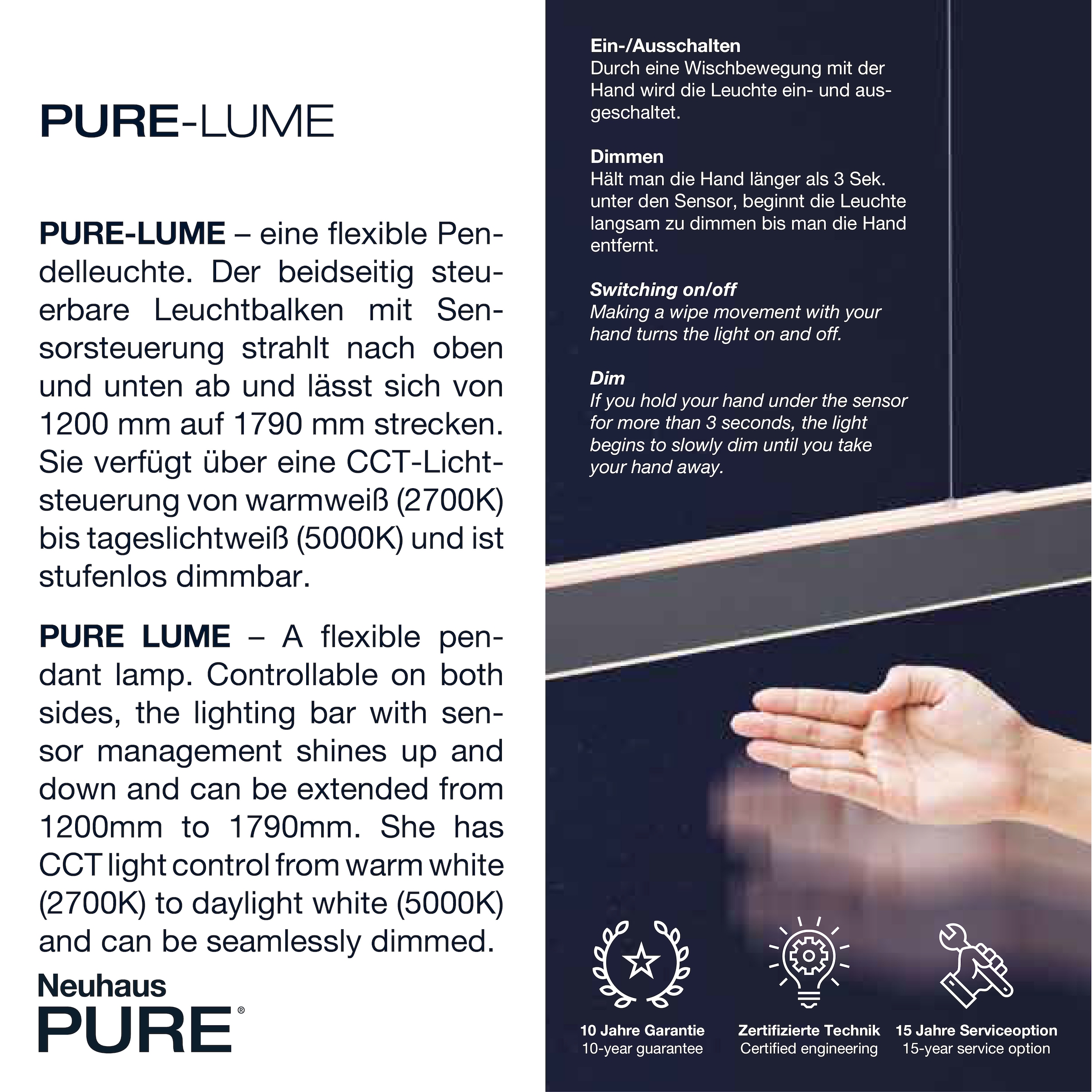 Neuhaus PURE LED Pendelleuchte »PURE Lume« LED-Board 1 Stk. warmweiß - kaltweiß Dimmbar über Sensordimmer, 3-Stufen CCT, ausziehbar