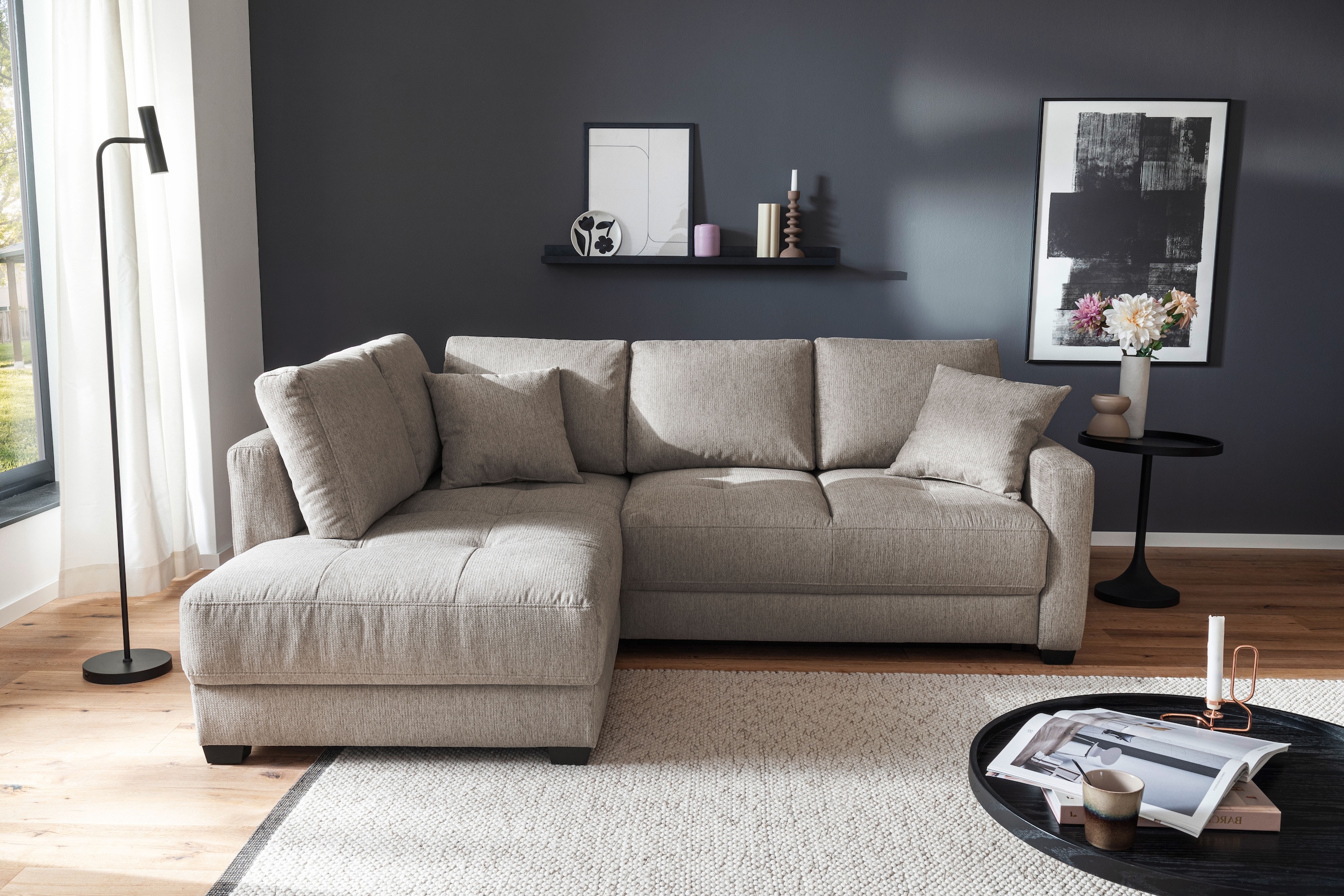 Mr. Couch Ecksofa »Pierre, L-Form mit BoxSpring«, Mit Boxpring-Taschenfederkern