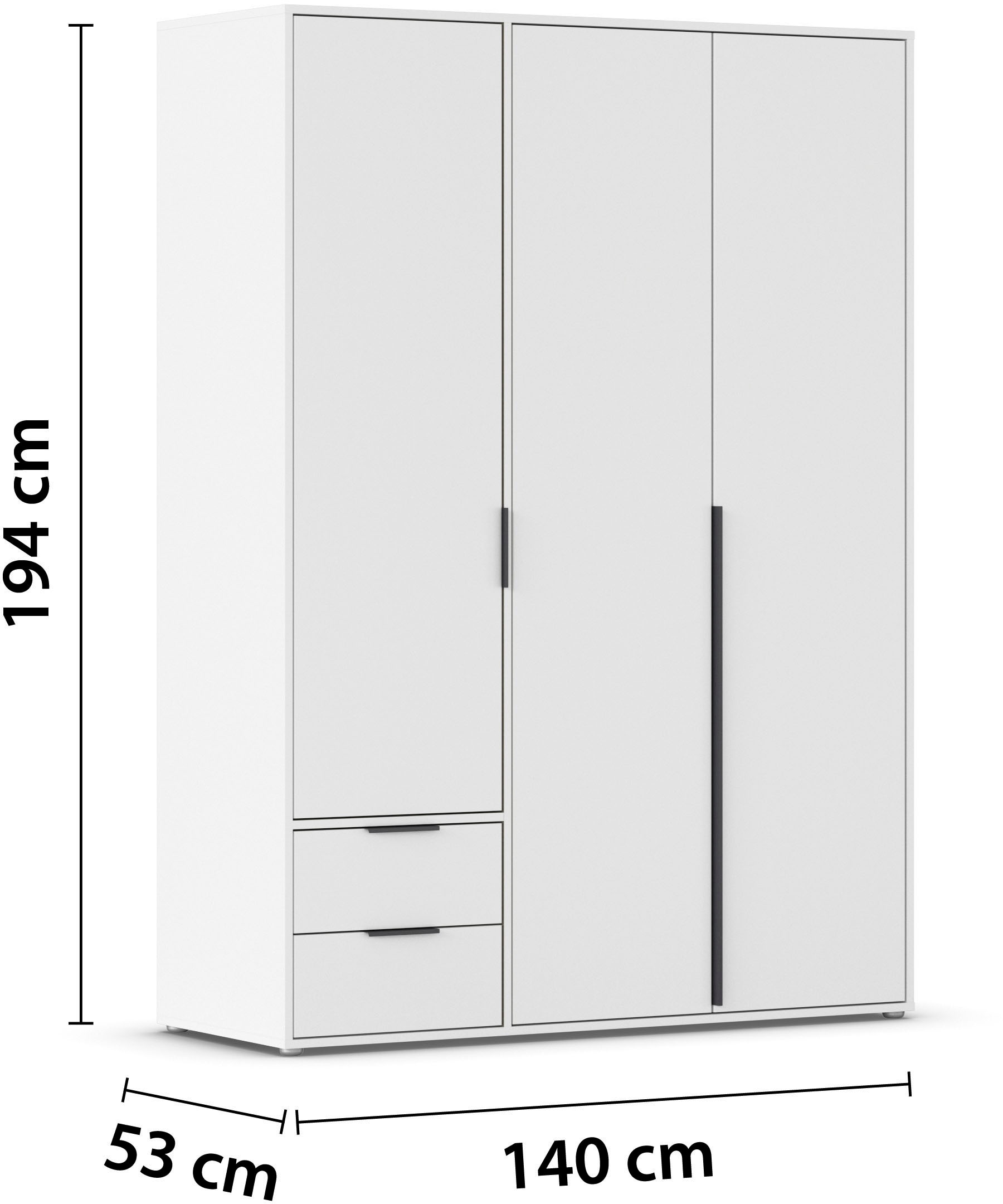 rauch Drehtürenschrank »Kleiderschrank Schrank Garderobe Wäscheschrank NAGATA viel Stauraum«, (in 3 verschiedenen Ausstattungen BASIC/CLASSIC/PREMIUM), mit Schubladen sowie Stangengriffen TOPSELLER MADE IN GERMANY