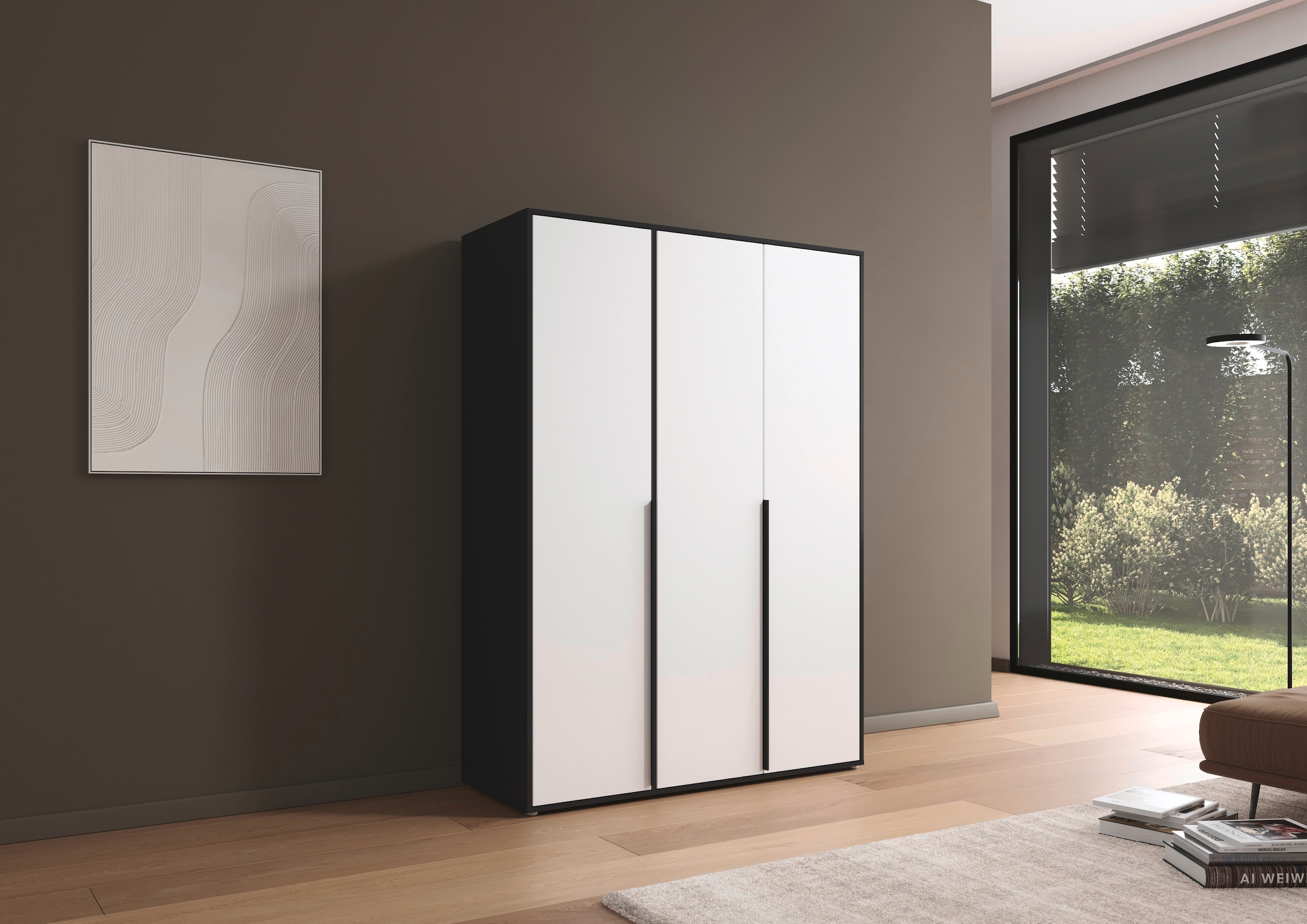rauch Drehtürenschrank »Kleiderschrank Schrank Garderobe Wäscheschrank NAGATA viel Stauraum«, (in 3 verschiedenen Ausstattungen BASIC/CLASSIC/PREMIUM), mit modernen Stangengriffen in Graumetallic TOPSELLER MADE IN GERMANY