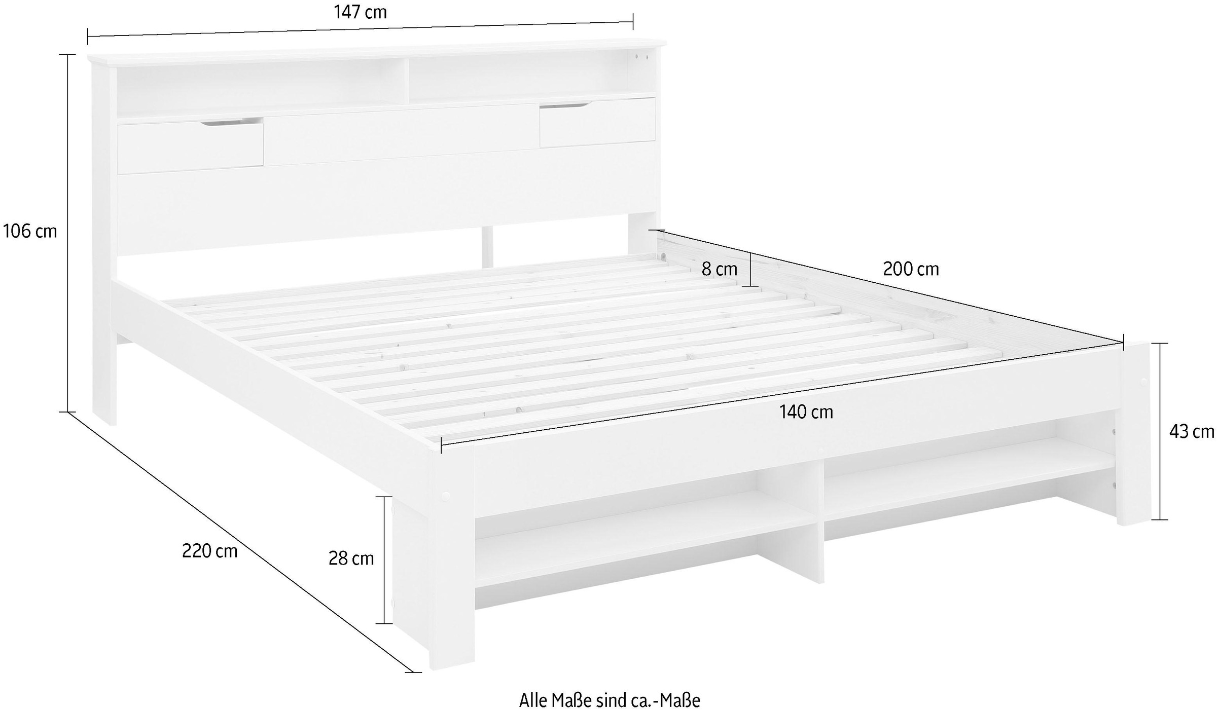 13. Bild von Home affaire Stauraumbett »"NARA" platzsparend, viel Stauraum,«, zertifiziertes Massivholz mit MDF, Regale am Kopf- und Fußteil