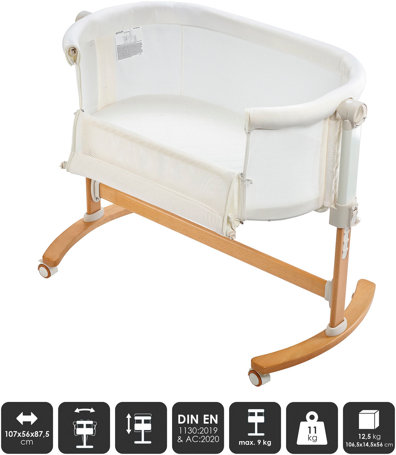 BabyGo Beistellbett »Amila, beige white«, mit Schaukelfunktion