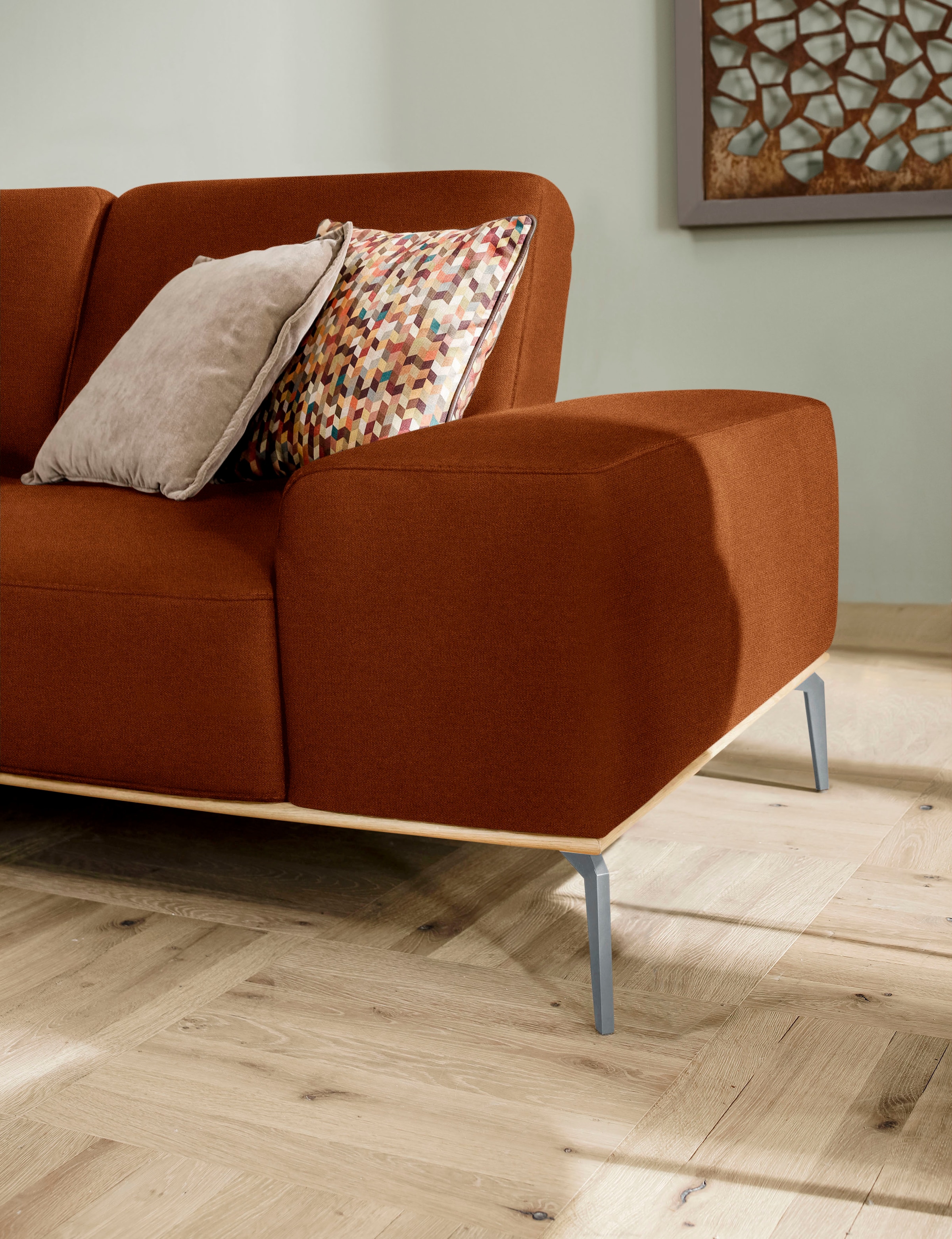 W.SCHILLIG Ecksofa »run, Designsofa mit tollem Sitzkomfort, bequem, L-Form«, mit elegantem Holzsockel, Füße in Silber matt, Breite 279 cm