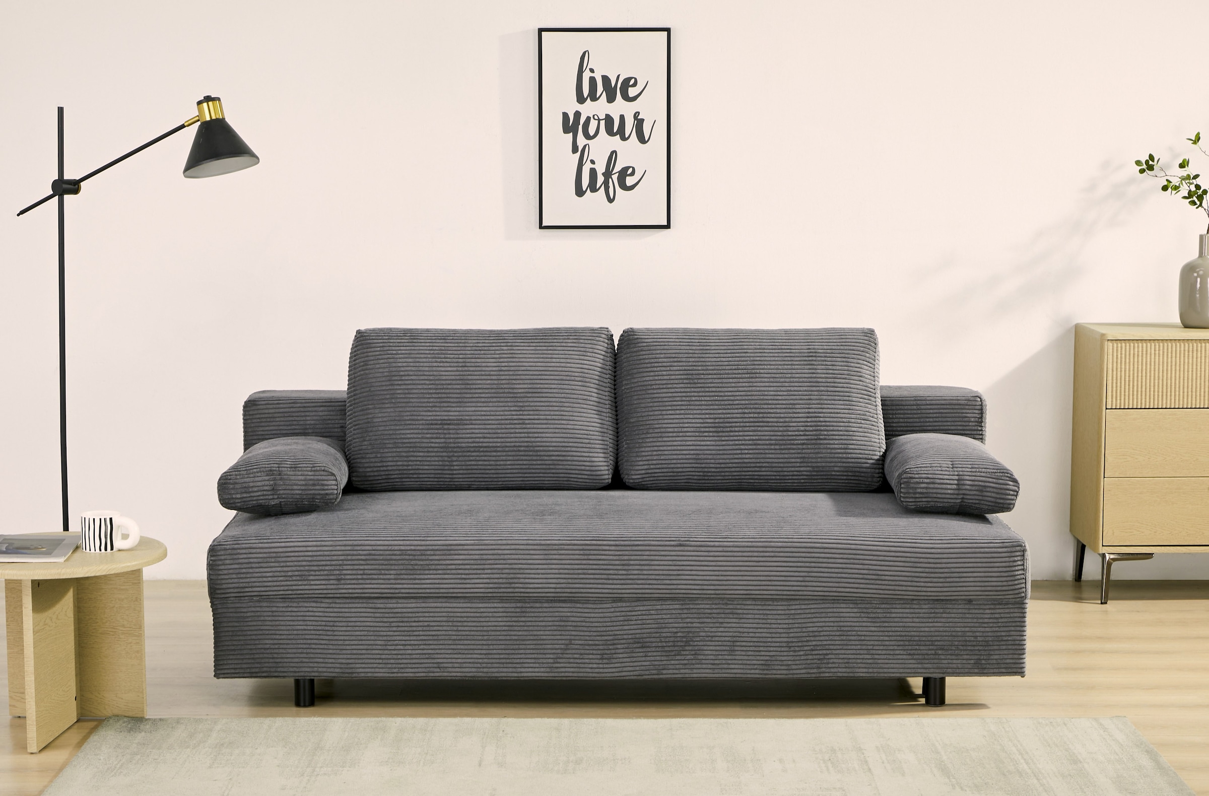 OTTO home Schlafsofa »ONNIKO Cord, Breite: 192 cm, Liegefläche 121x192 cm, softer Cord-Bezug« mit Bettfunktion & Bettkasten