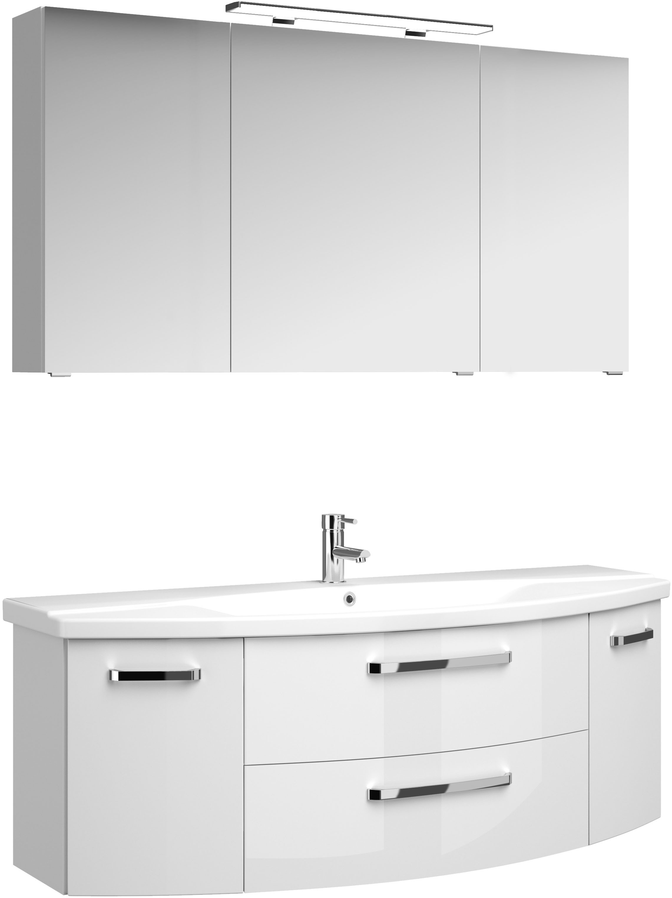 Saphir Badmöbel-Set »Serie 4010 2-teilig Keramik-Waschtisch mit LED-Spiegelschrank«, (Set), Badezimmer Set 144 cm breit, inkl. Türdämpfer, 5 Türen, 2 Schubladen