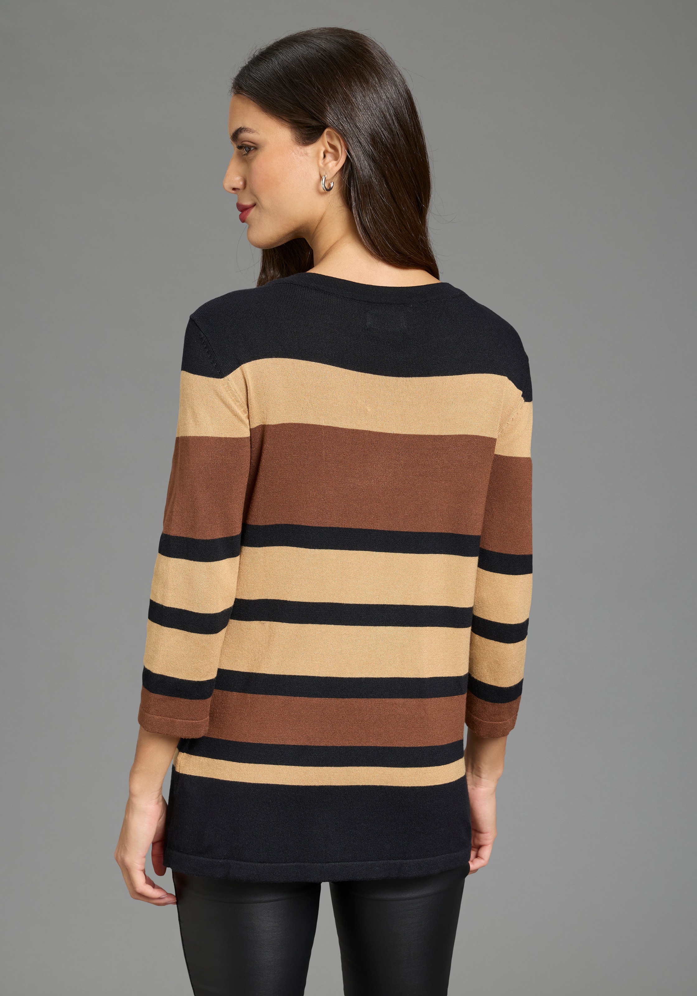 Boysen's 3/4 Arm-Pullover im modischen Streifen-Design mit Zierknopfleiste