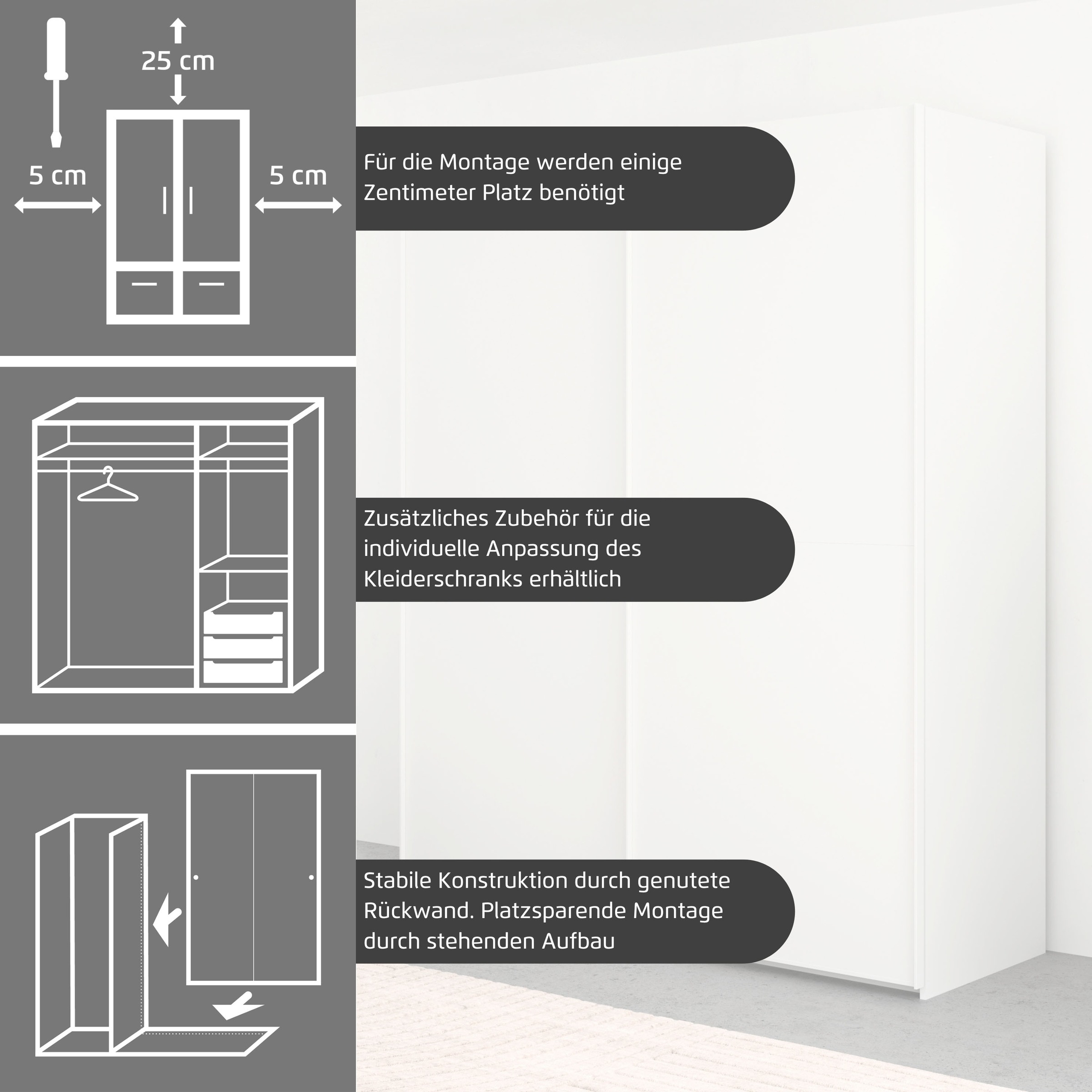 rauch Schwebetürenschrank »Kleiderschrank Schrank Garderobe Schlafzimmerschrank SCALE-DUO«, edle zweigeteilte Türen und 3 Zierleisten MADE IN GERMANY