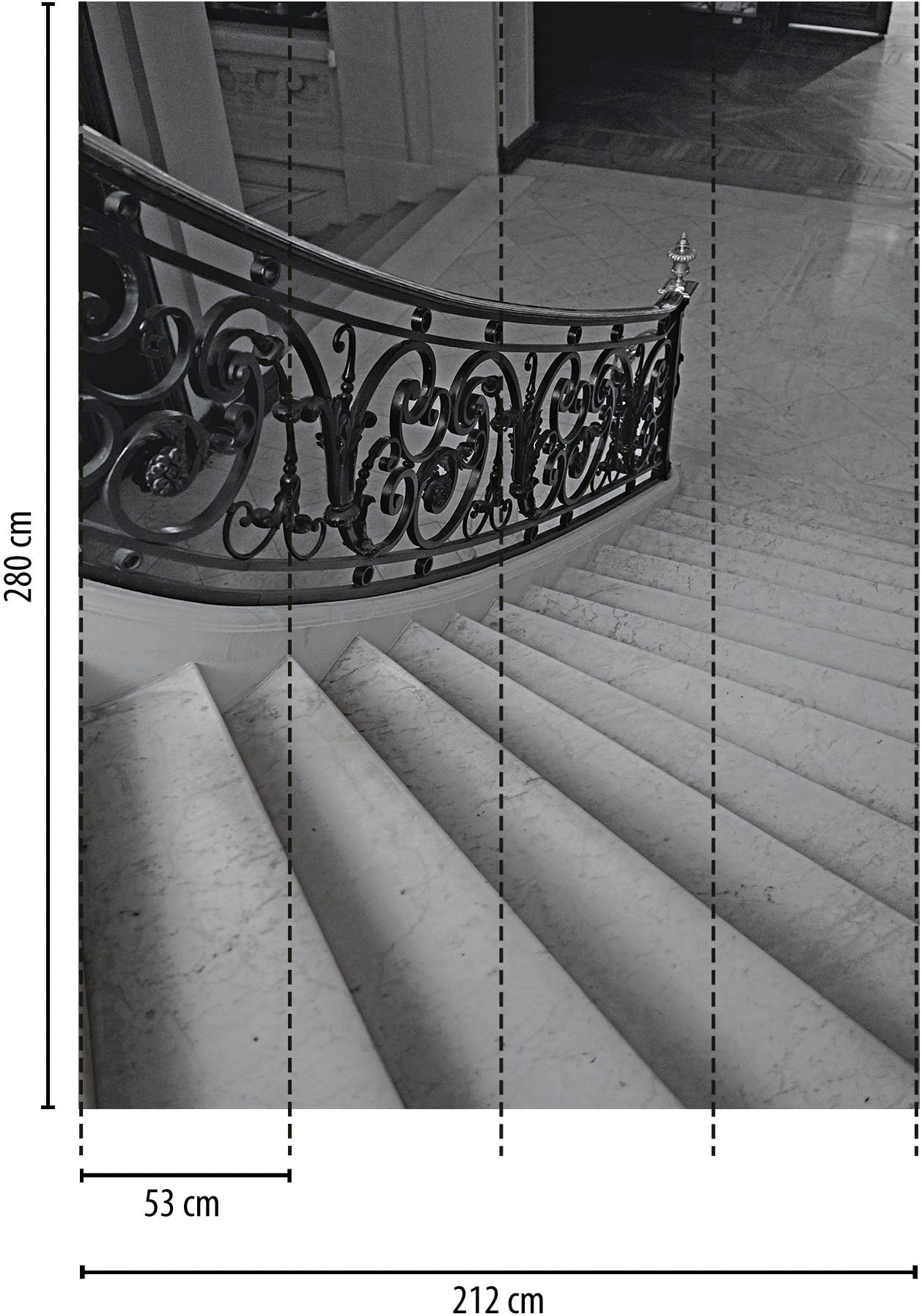 living walls Vliestapete »Fototapete Treppenhaus Schwarz Weiß - Vliestapete« matt strukturiert