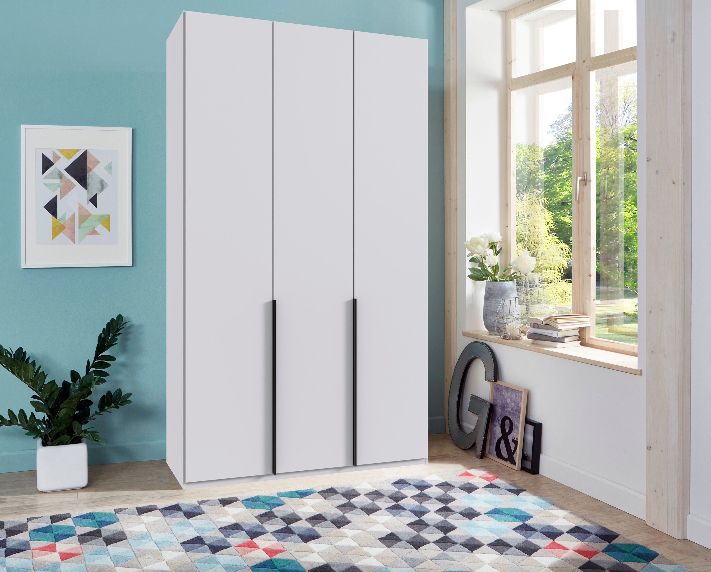Wimex Kleiderschrank »Mugano, in 5 Breiten und 2 Höhen, Made in Germany«, (in Basic oder Premium Ausstattung mit 2 weiteren Einlegeböden), mit langen Griffstangen aus Metall, wahlweise mit oder ohne Spiegel