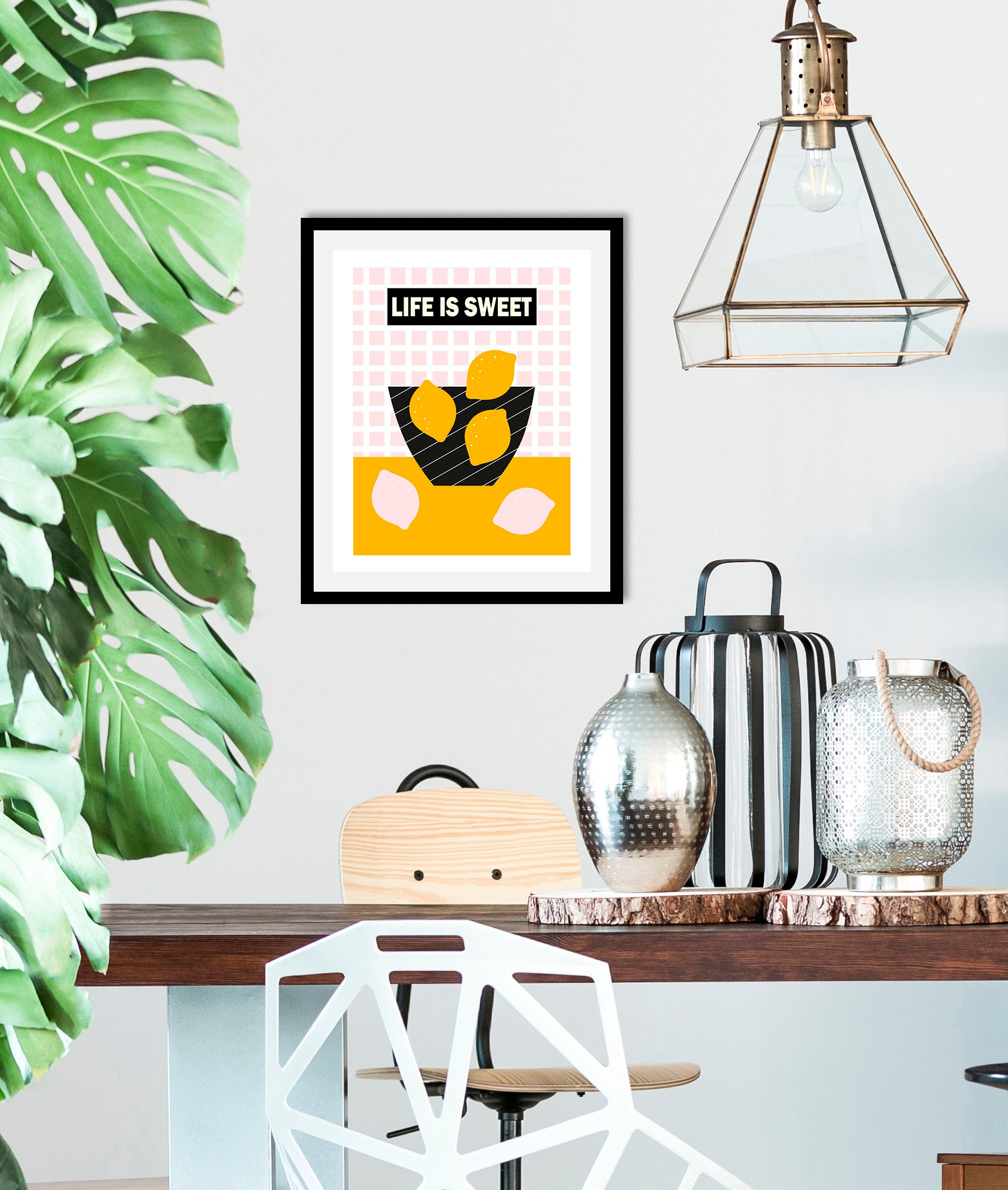 queence Bild »Life is sweet«, Obst-Obst Bilder-Schriftzug-Figuren-Abstrakt, günstig online kaufen