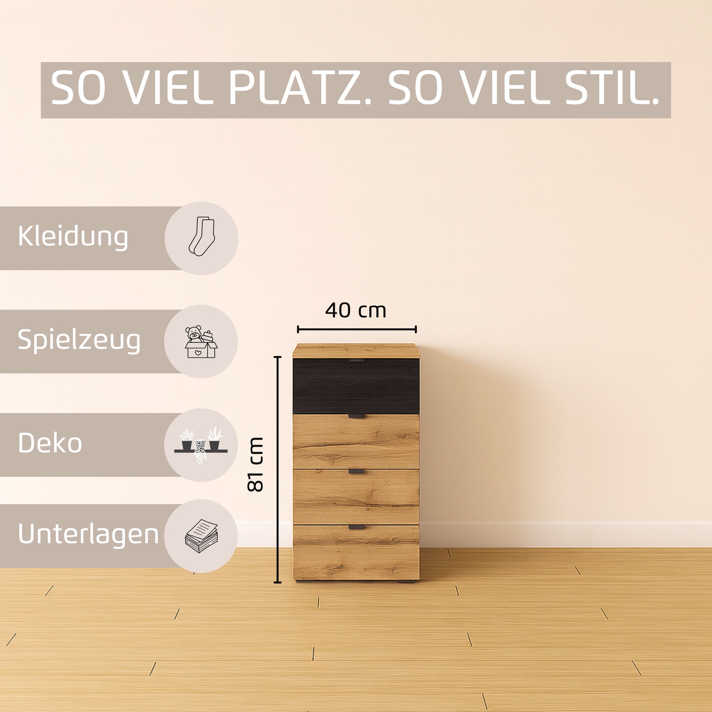 rauch Schubkastenkommode »Sideboard Kommode Schubladenkommode APOLLON« Breiten 40/80 cm, Höhe 81 cm,  mit 4 geräumigen Schubladen, oberer SK mit Absetzung MADE IN GERMANY