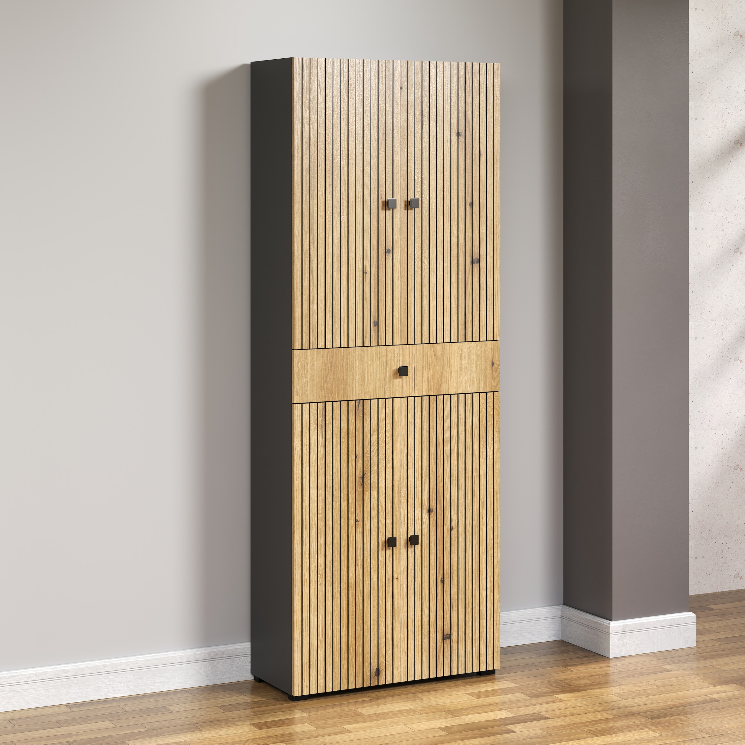 welltime Hochschrank »Amrum«, Breite 40cm, geräumiger Hochschrank Eiche Rillenoptik Badschrank