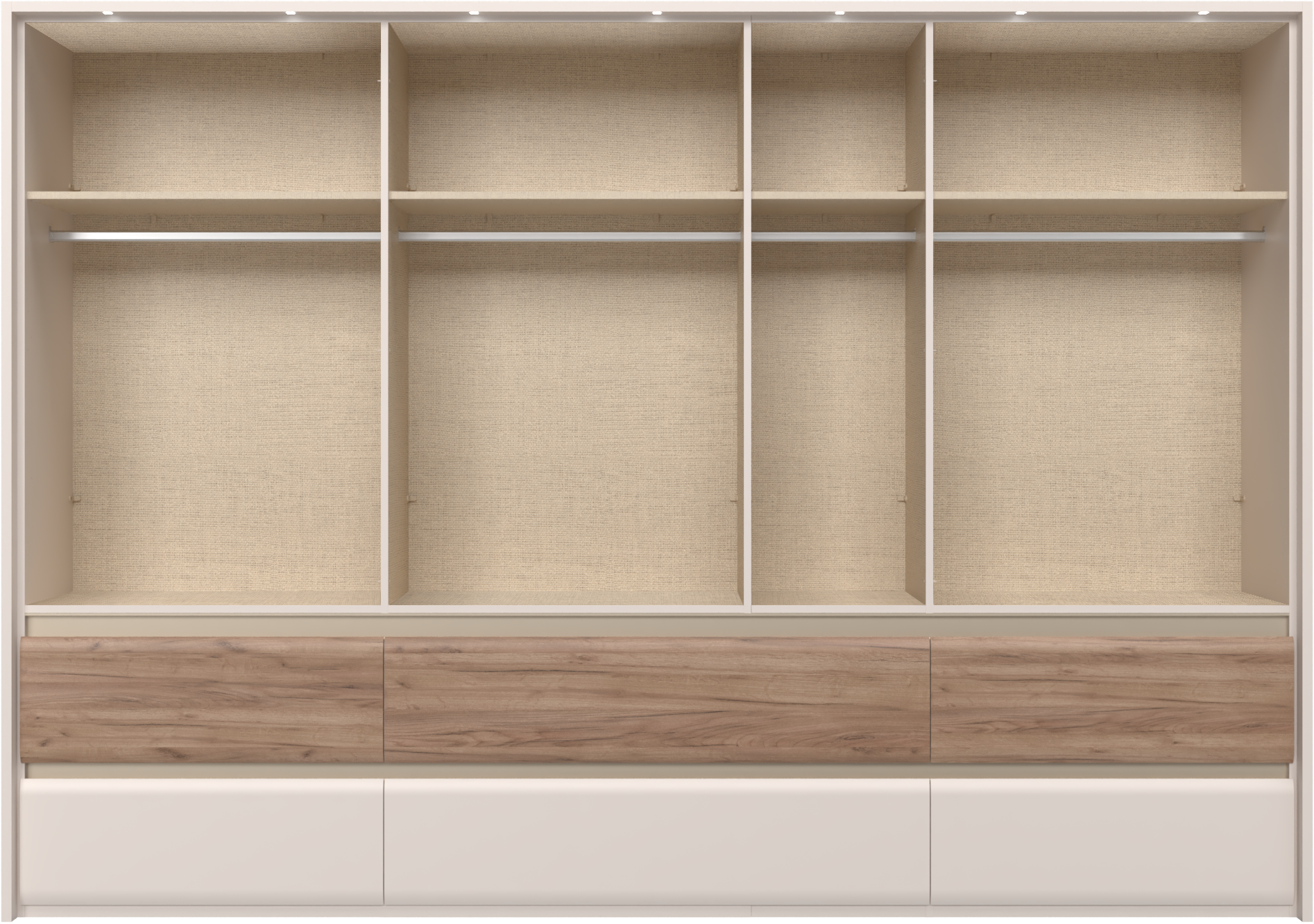Places of Style Kleiderschrank »Invictus, UV lackiert, FSC-zertifiziert, grifflose Optik«, (abgerundete Schubladen aus MDF im Holzdekor, soft-close), mit Beleuchtung, Türen komplett verspiegelt, hoher Schrank (226cm)