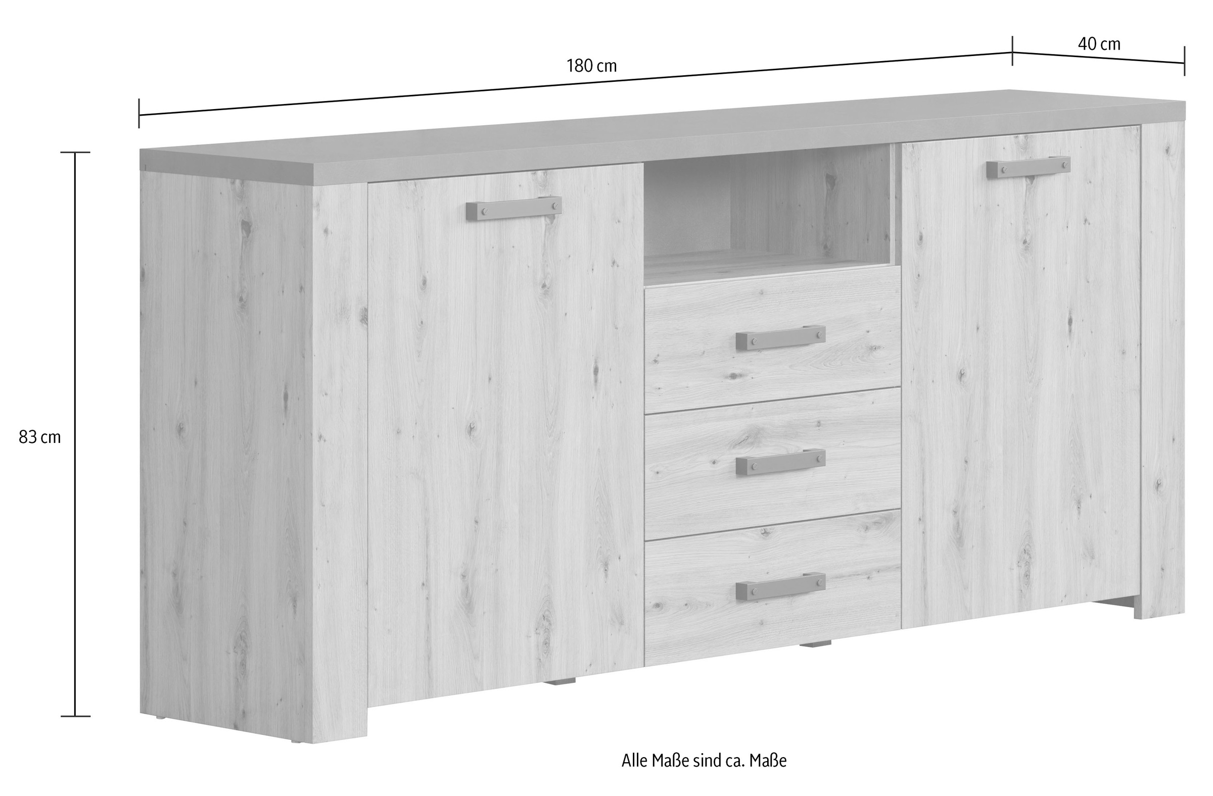 Home affaire Sideboard »Ambres«, (1 St.), Kommode Echtholzoptik, Maße BxH: 180x83 cm, Eiche