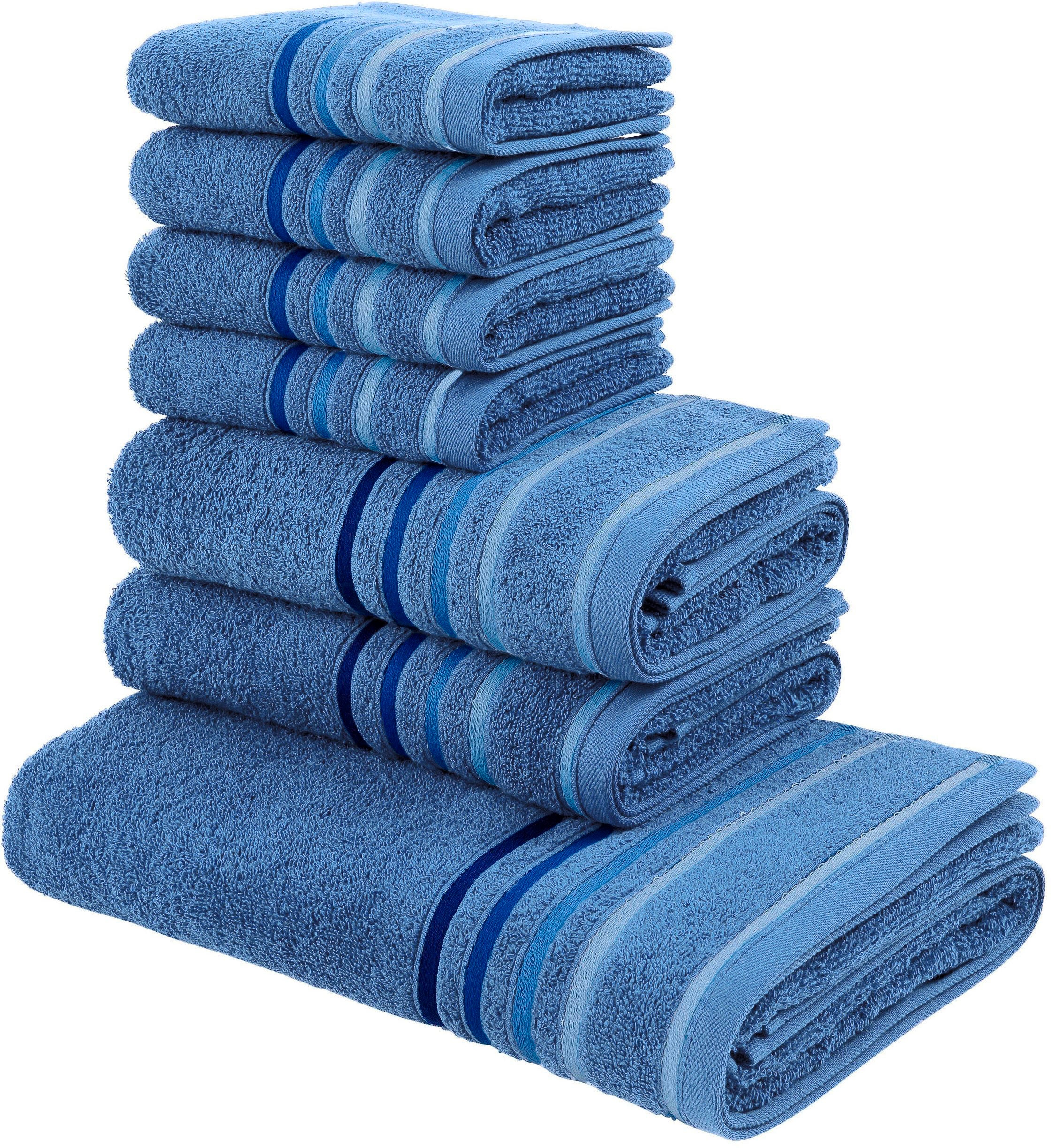 my home Handtuch Set Baumwolle online Walkfrottee, aus 7 100% mehrfarbiger kaufen tlg., Handtuchset mit »Niki«, Streifenbordüre, Set