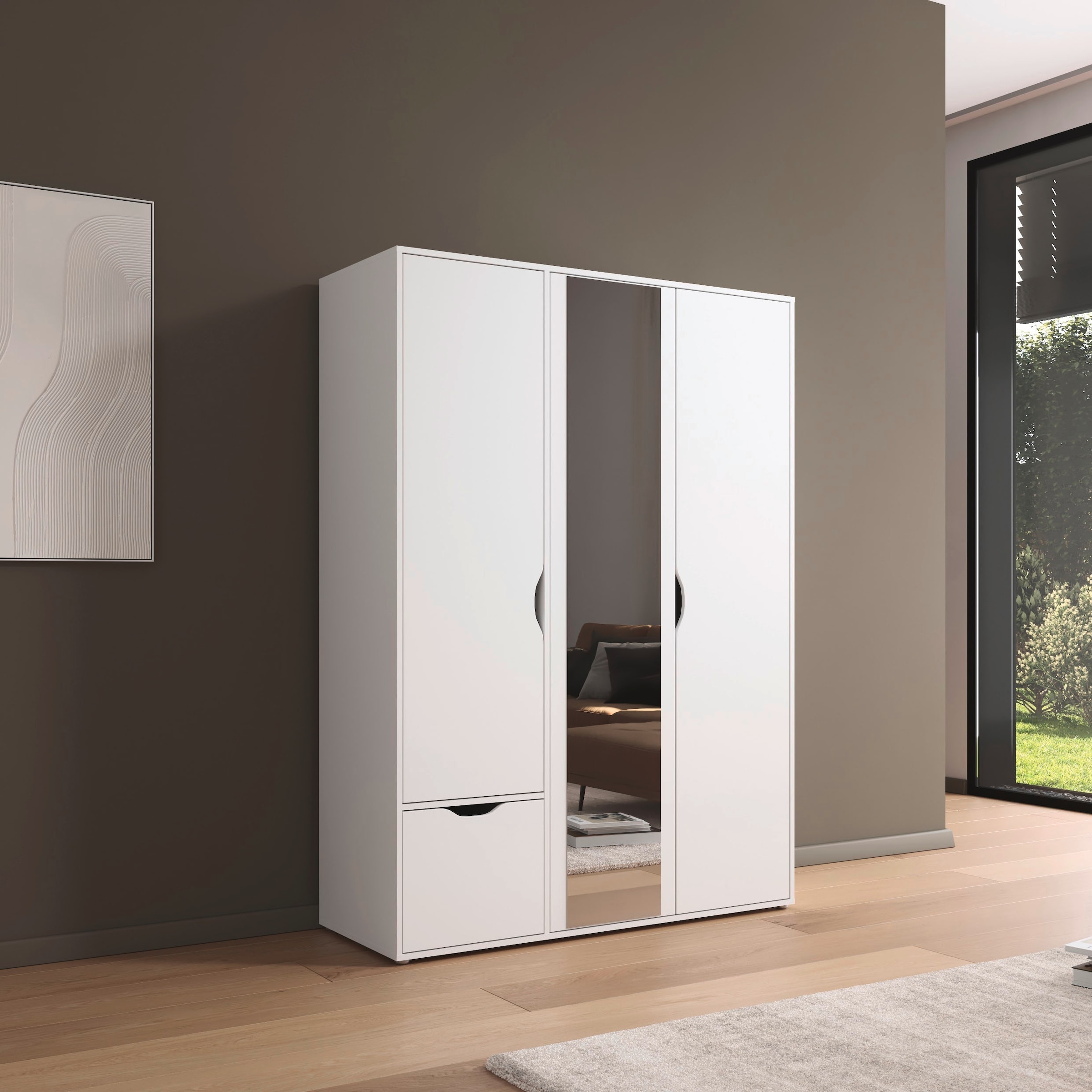 rauch Drehtürenschrank »Kleiderschrank Schrank Garderobe Wäscheschrank NARAI mit Schubladen«, (in 3 verschiedenen Ausstattungen BASIC/CLASSIC/PREMIUM), Griffausfräsungen für eine grifflose Optik TOPSELLER MADE IN GERMANY