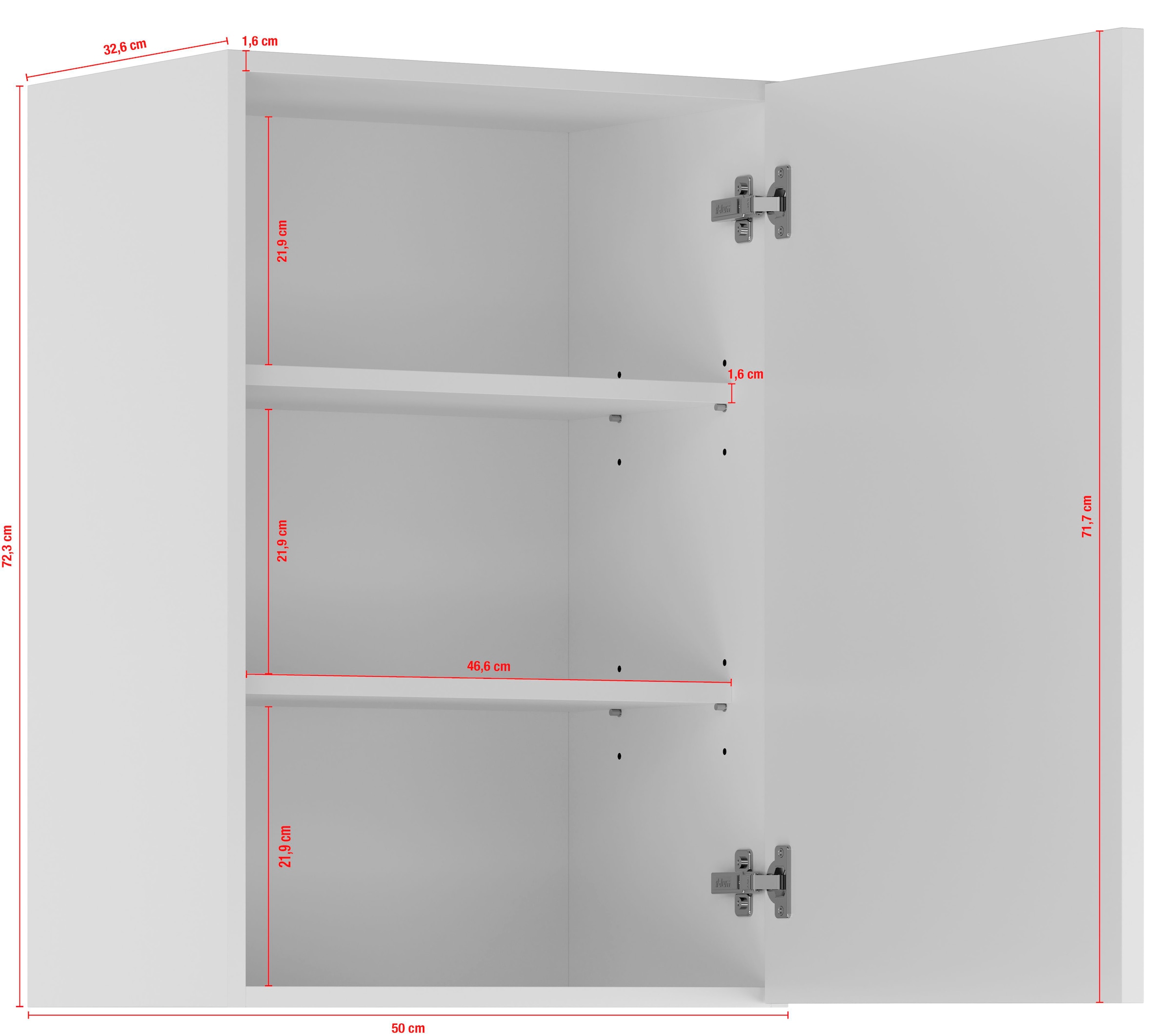 IMPULS KÜCHEN Hängeschrank »"Prag und Valencia", Breite/Höhe: 50/72,3 cm«, vormontiert, mit Soft-Close, mit Drehtür