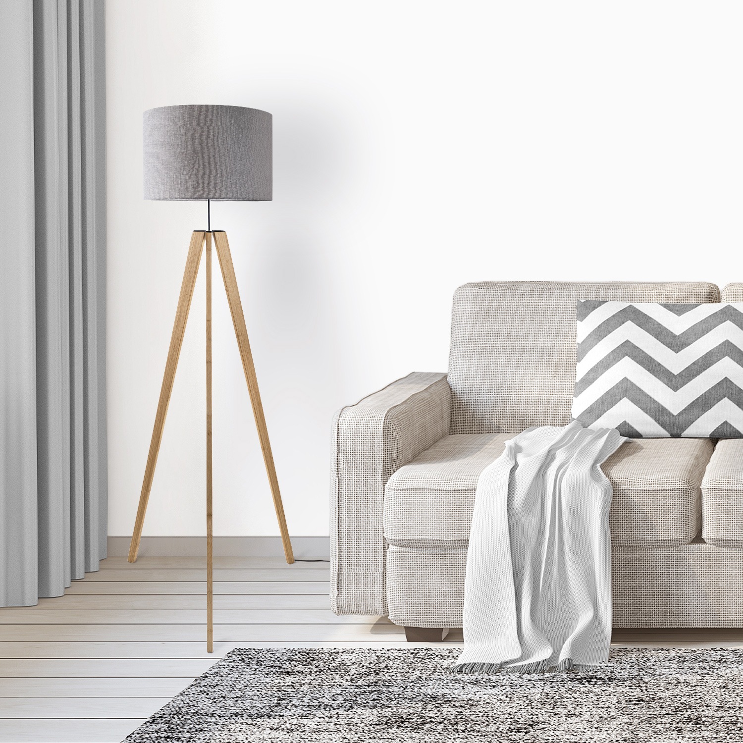 Paco Home Stehlampe »Canvas uni Color«, 1 flammig, Leuchtmittel E27 | ohne Leuchtmittel, Stehlampe Vintage Fuß LED Lampe Wohnzimmer Skandinavischer Stil E27