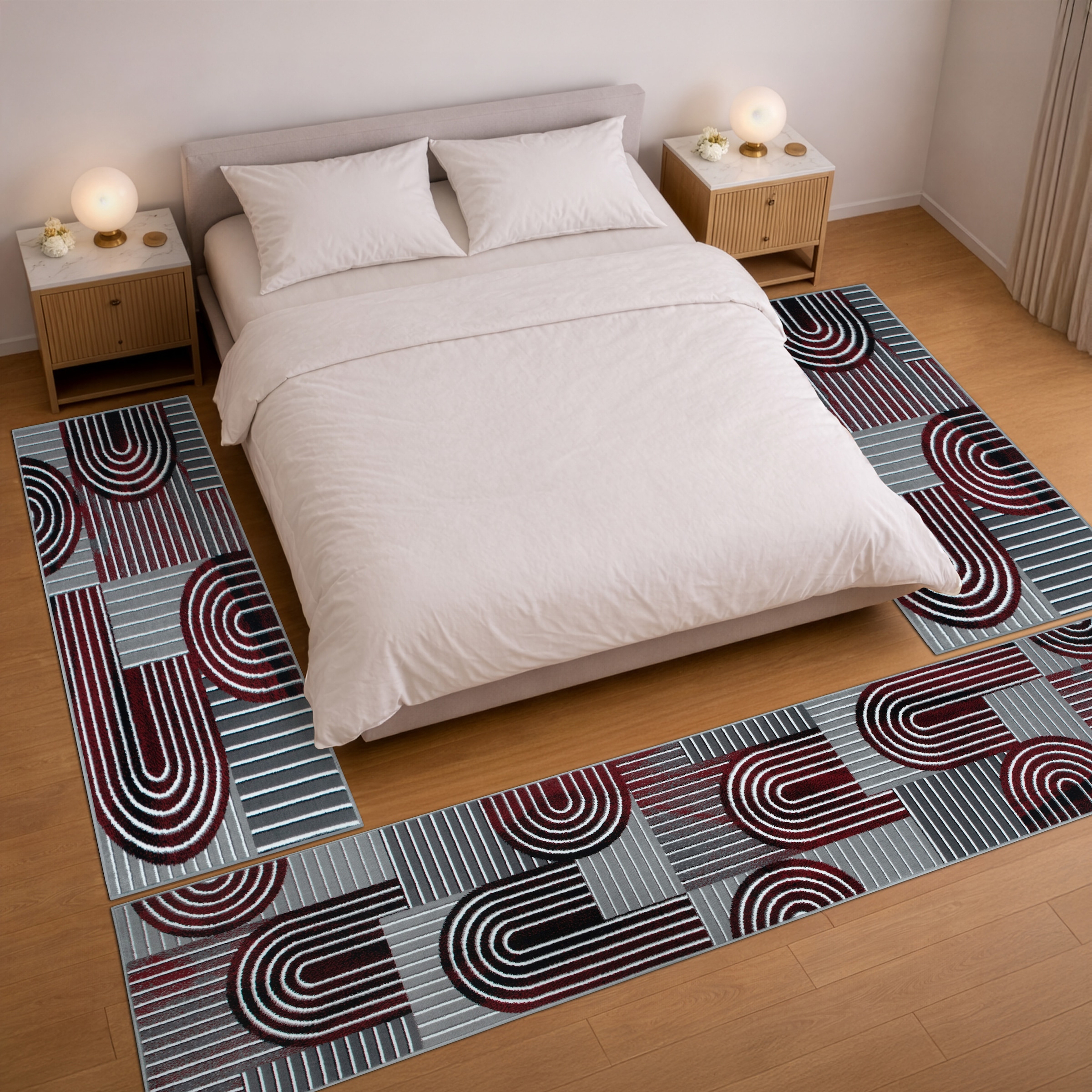 OTTO home Bettumrandung »Lyssandra« Höhe 8 mm 3 tlg. tlg. 3D-Effekt, softer Kurzflor, pflegeleicht, leichter Glanz, Scandi-Look