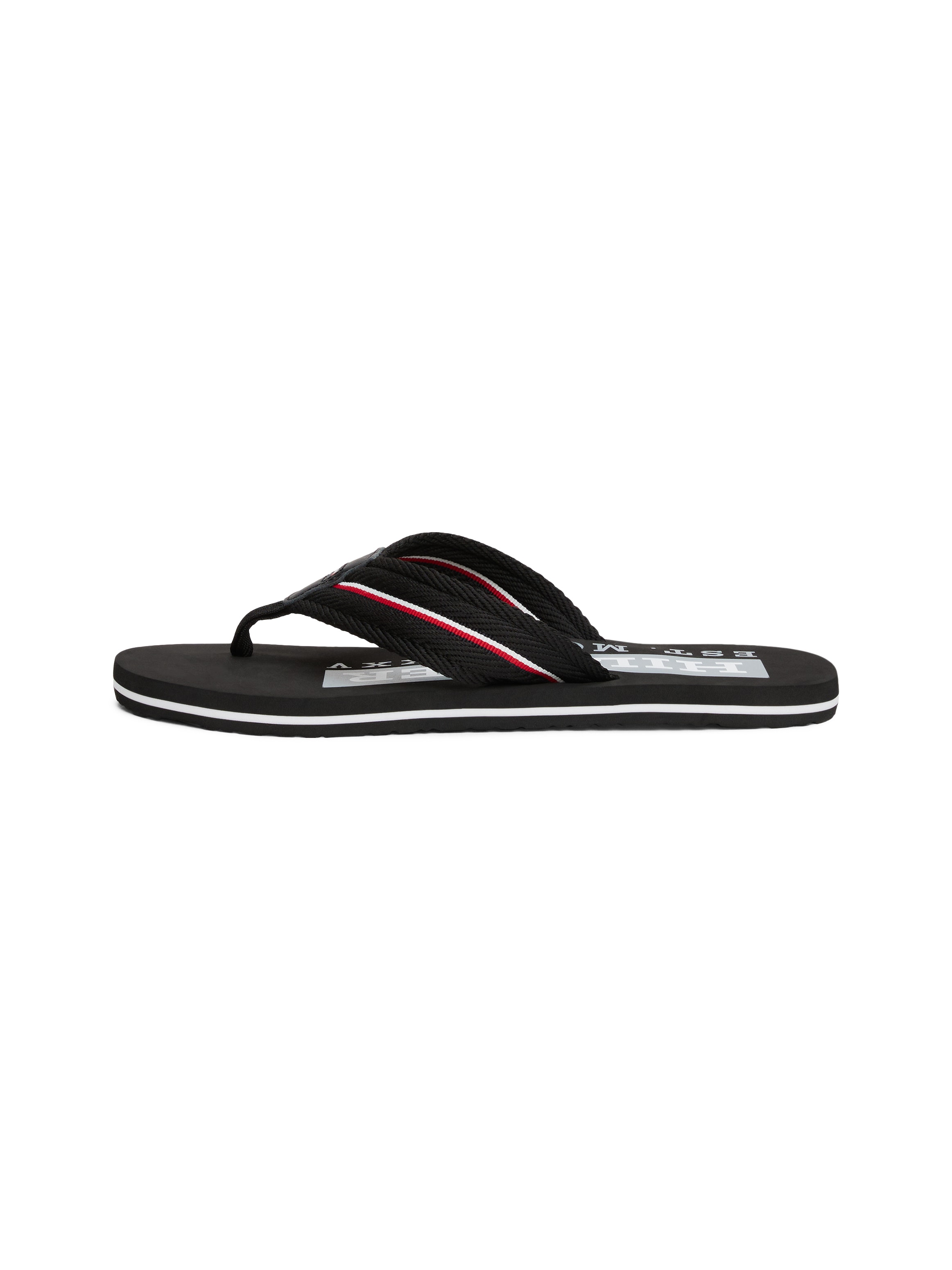 Tommy Hilfiger Zehentrenner »CORPORATE HILFIGER BEACH SANDAL«, Dianette, Sommerschuh, Flats, Bequemschuh mit Streifen
