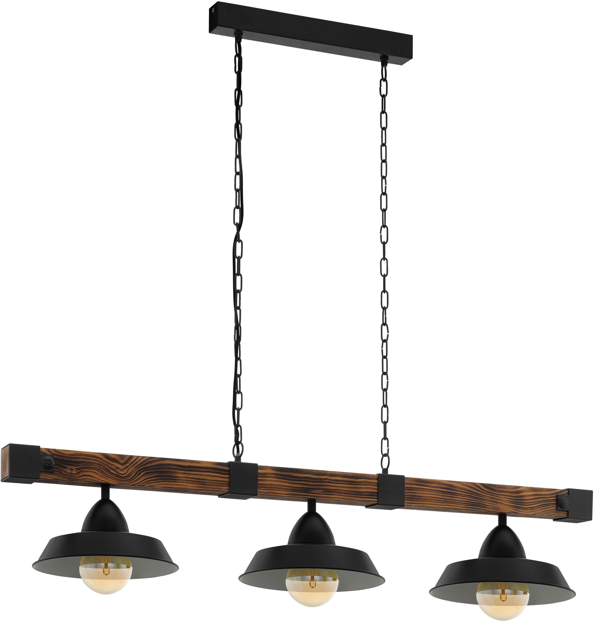 EGLO Pendelleuchte »OLDBURY«, 3 flammig, Leuchtmittel E27 | ohne Leuchtmittel, Vintage Pendelleuchte, Industrial, aus Stahl und Holz, E27, 118 cm