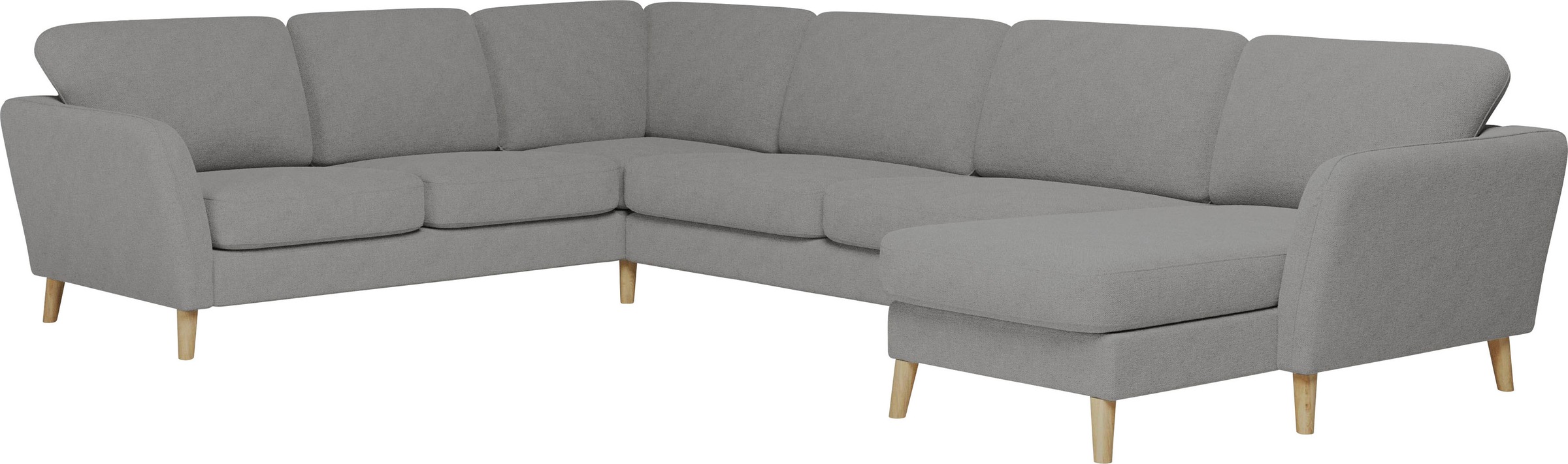 Home affaire Wohnlandschaft »MARSEILLE XXL 349cm, U-Form, Ottomane rechts/links wählbar«, Massivholzbeine Eiche, Landhausstil, Wellenunterfederung