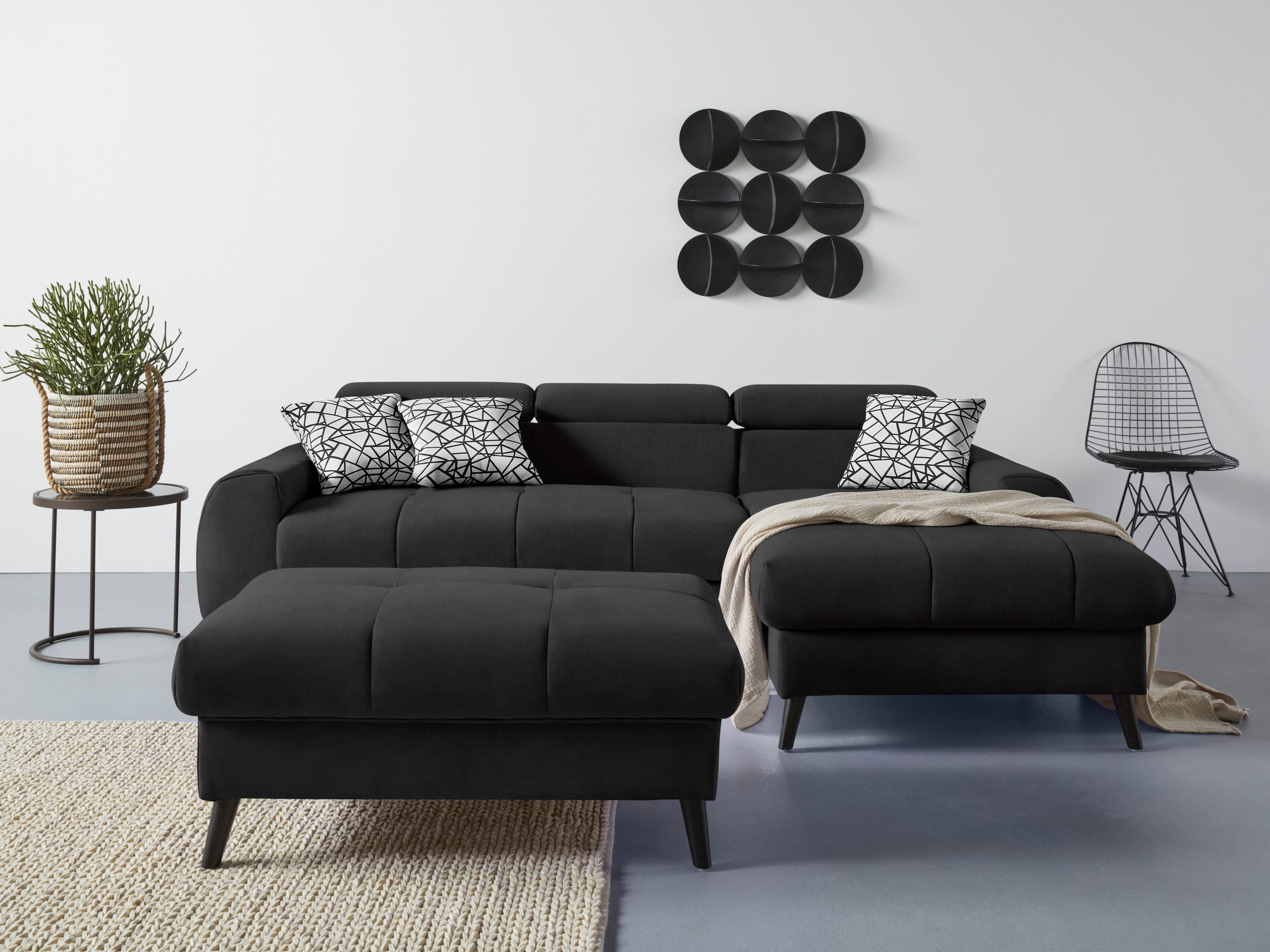 COTTA Ecksofa »Mia L-Form«, 3-tlg.-Kissen-Set, Recamiere, wahlweise mit oder ohne RGB-Beleuchtung