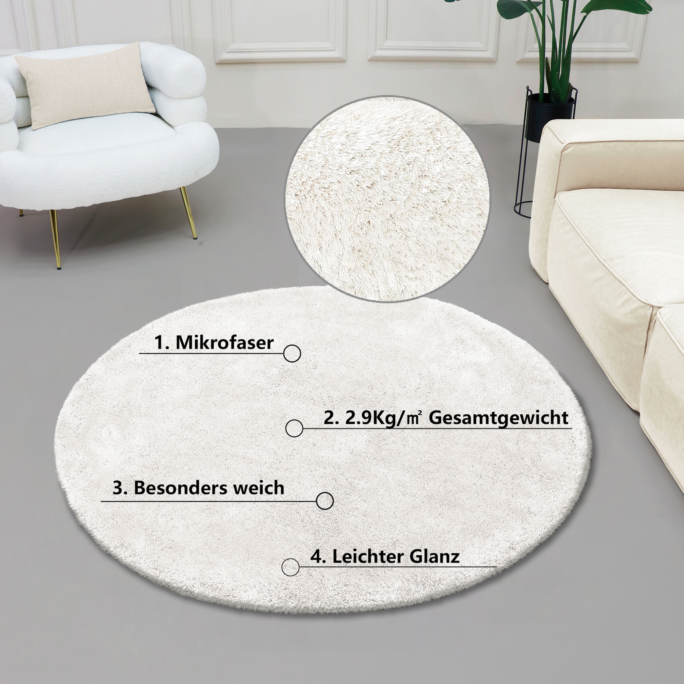 Bruno Banani Hochflor-Teppich »Dana Teppich, Kundenliebling«, rund, 30 mm Höhe, unifarben, Mikrofaser Teppiche, Wohnzimmer, Schlafzimmer, Esszimmer